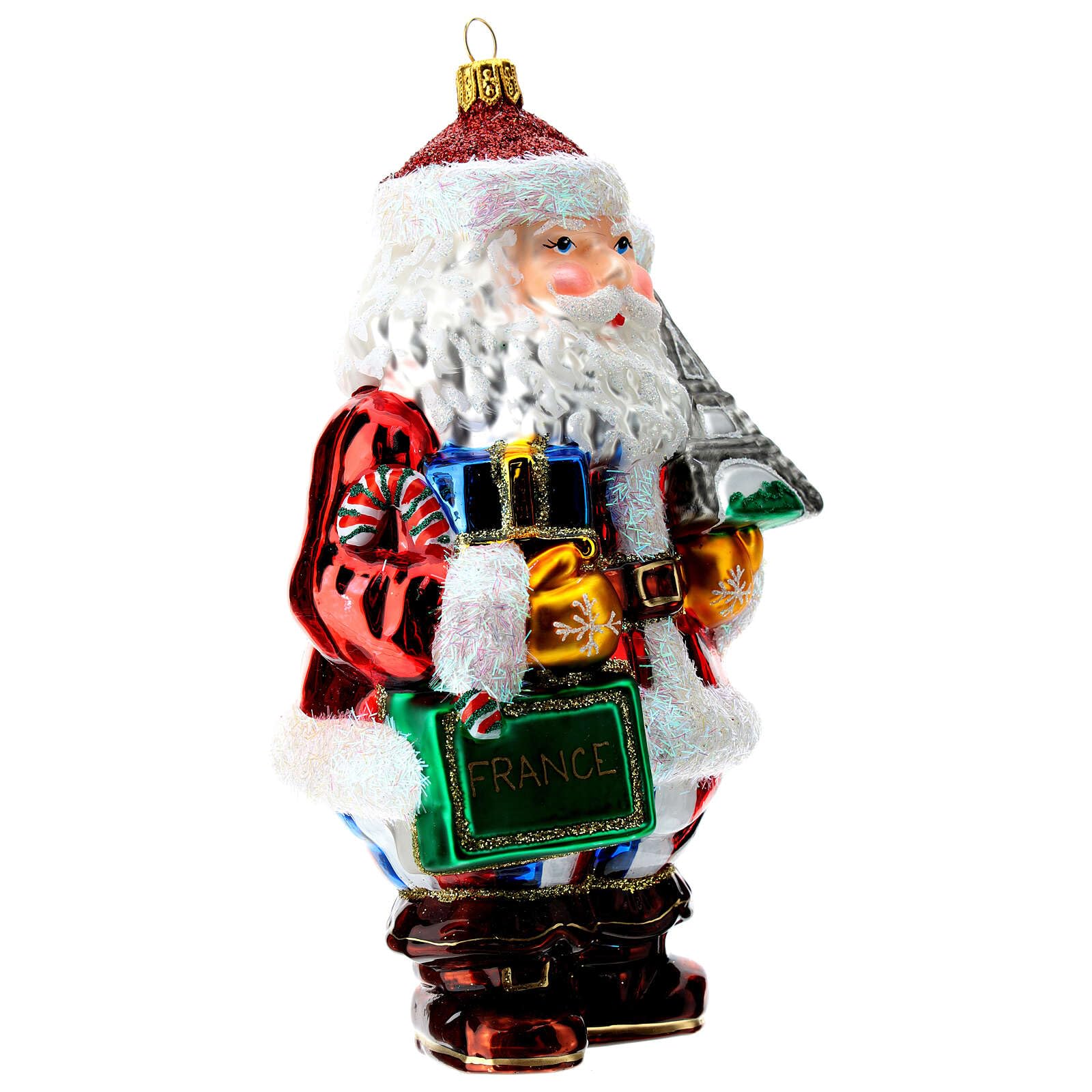Handmade Blown Glass Christmas Ornament - Santa Claus in France Design - Perfect for Holiday Tree Decor, Gift Giving & Festive Home Decoration
