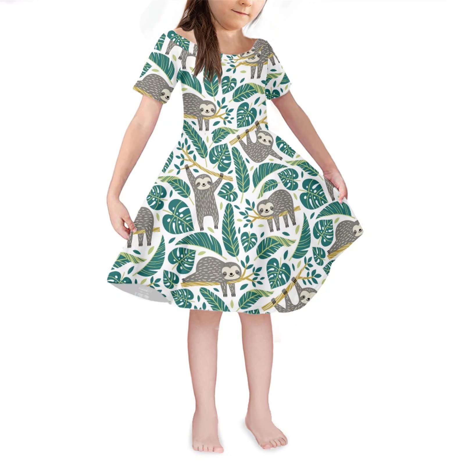 Buybai Girls Summer Casual Short Sleeve Dresses for Kids 3-14 Years - Perfect for Playdates, School & Outdoor Activities