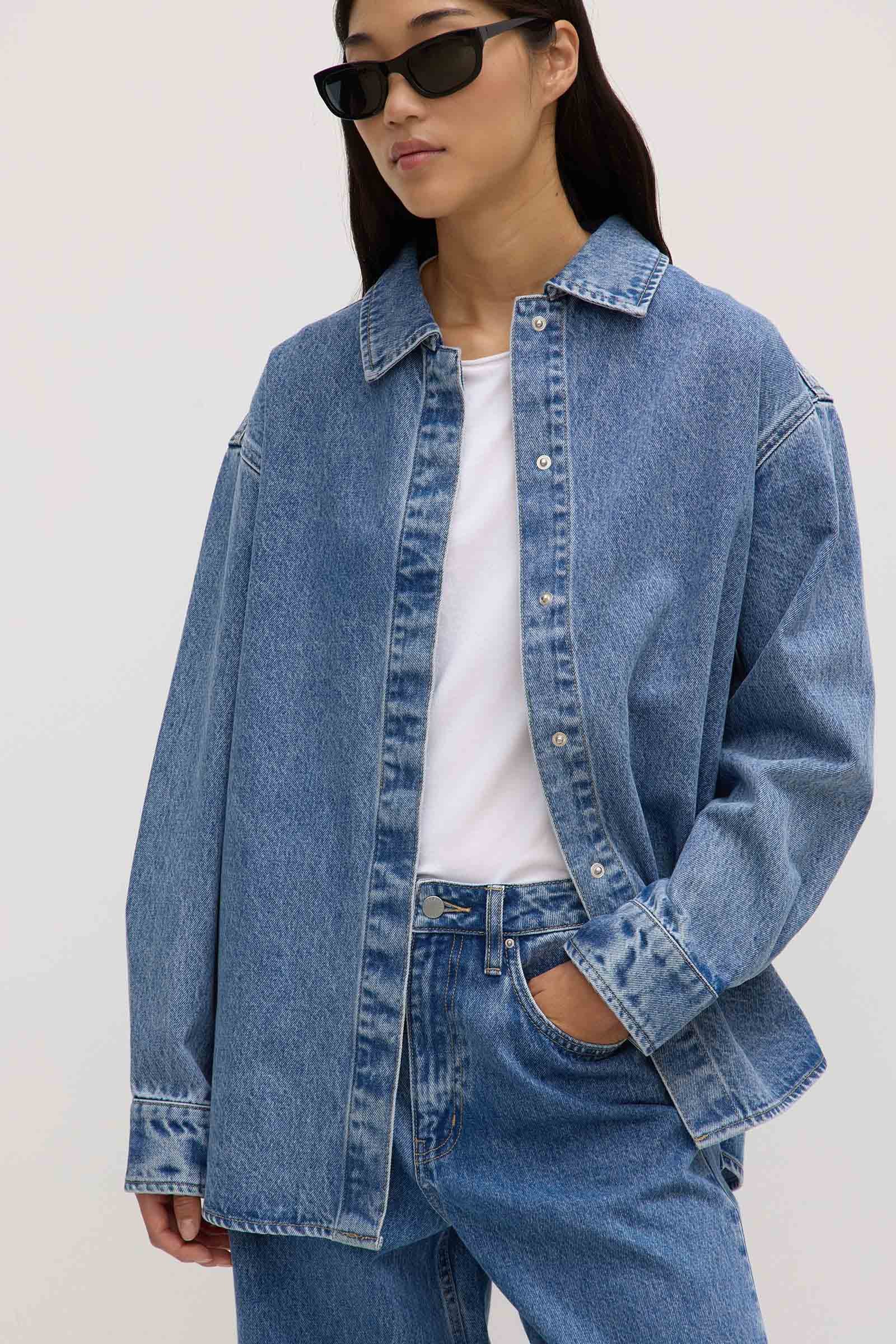 Rylee Denim Overshirt Jacket for Women - Stylish Casual Button-Up Shirt with Chest Pockets - Perfect for Layering, Outdoor Adventures & Everyday Wear