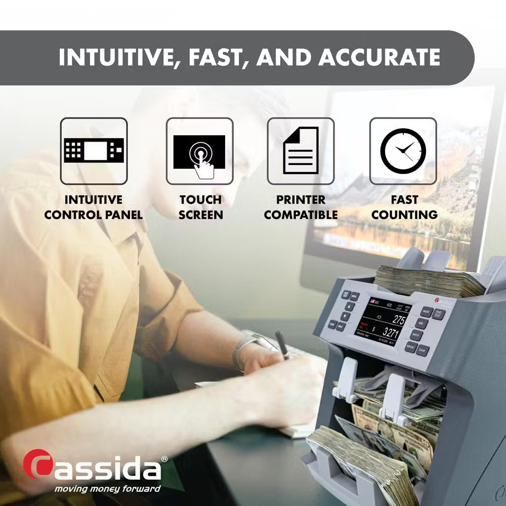 Cassida 9900R Mixed Denomination Bill Counter - 2 Pocket Currency Counter with UV/MG/IR Detection for Cash Counting in Retail, Banks & Small Businesses