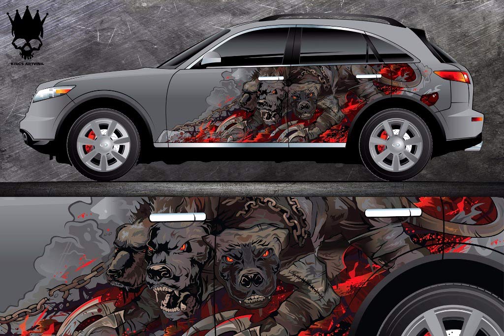 Custom Full Color Vinyl Car Side Decal - Hellhound Cerberus Dog Design | Durable Automotive Body Sticker for Trucks, SUVs & Cars | Perfect for Personalization & Vehicle Customization