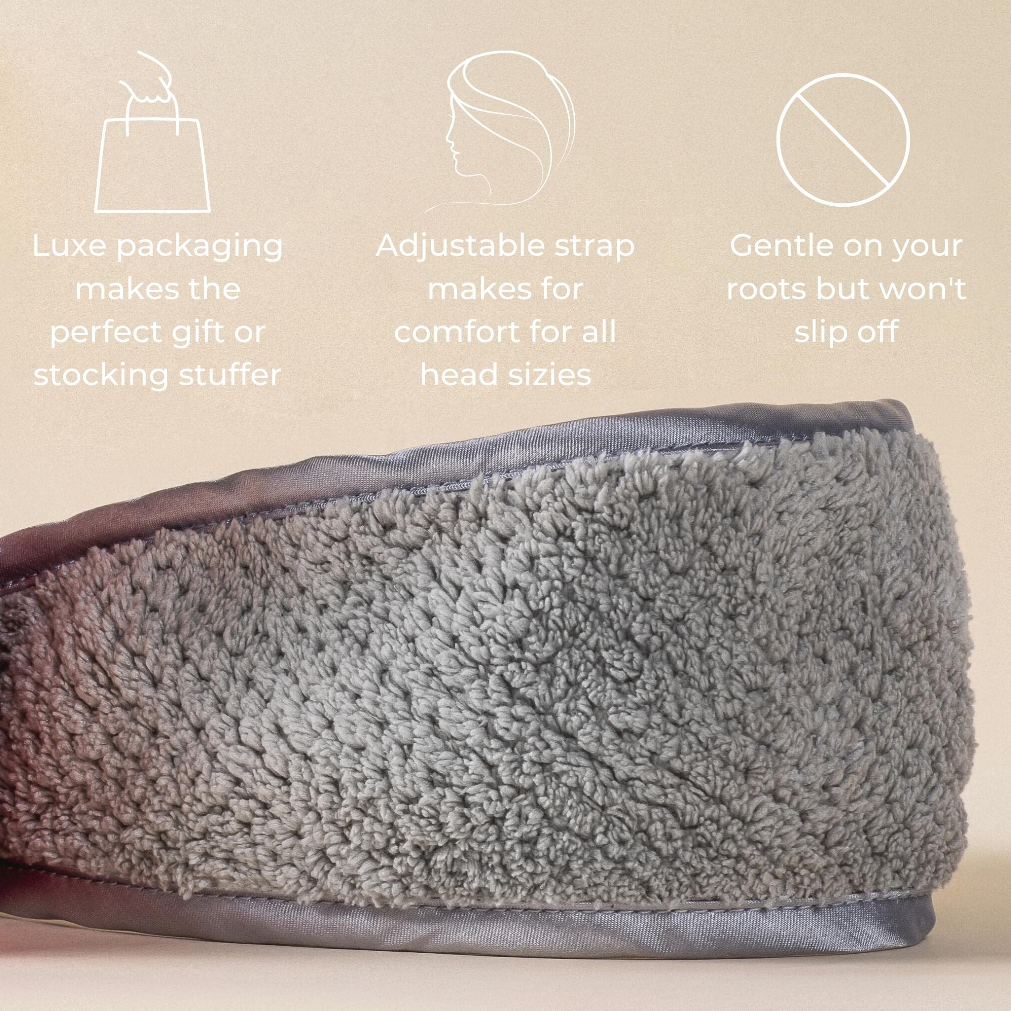 VOLO Luna Gray Spa Headband for Women - Ultra Soft & Absorbent Microfiber Hair Band for Makeup, Skincare, Washing Face, Shower & Spa | Stretchy Non-Slip Design Fits All Head Sizes | Perfect for Facial Treatments, Yoga & Relaxation at Home