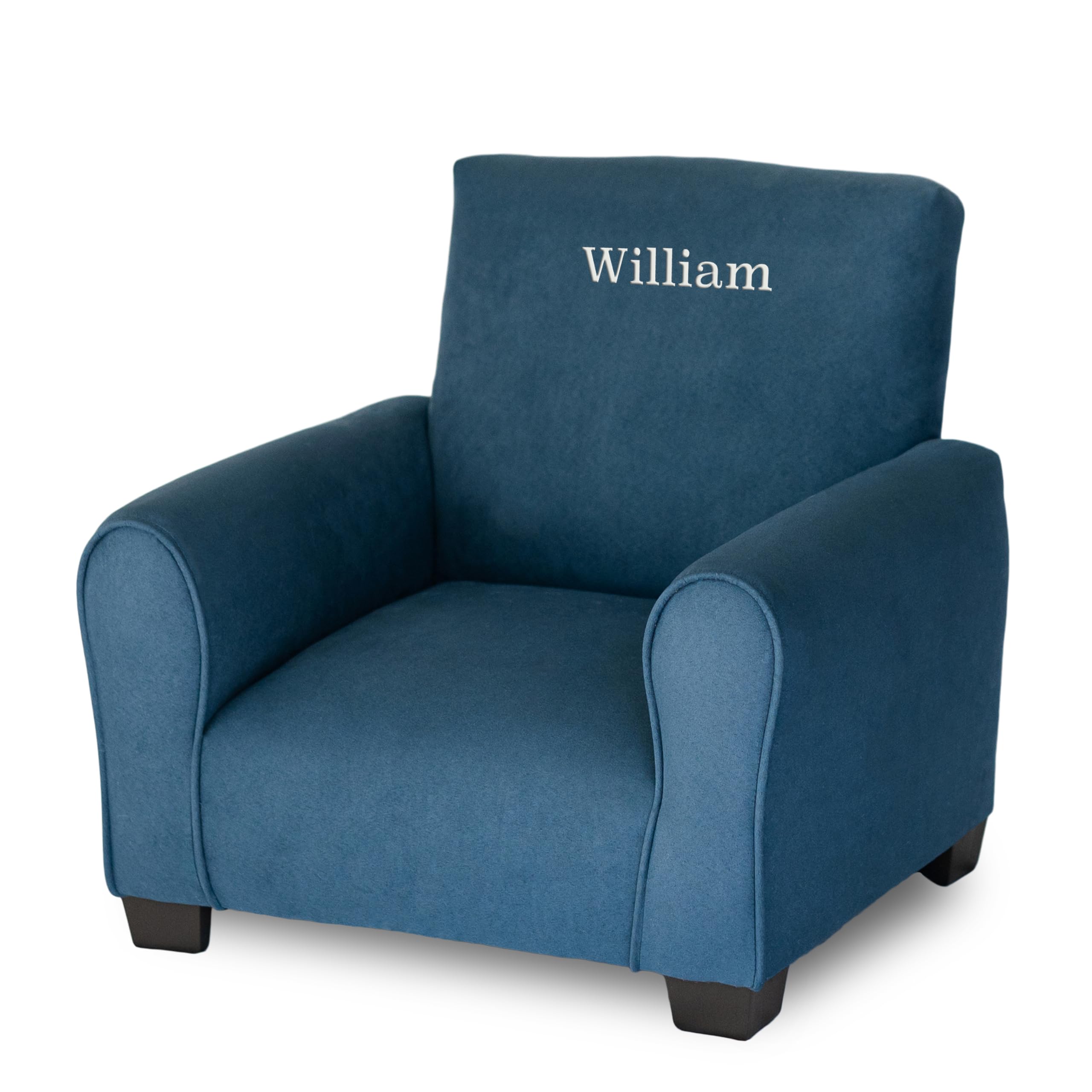 Personalized Kids Rocking Chair with Name - Navy Suede Upholstered Toddler Armchair, KC100L-PN | Comfortable & Custom Nursery Furniture for Playroom, Bedroom, or Gift