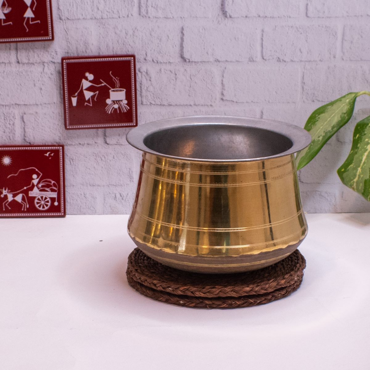 Premium Brass Rice Cooker with Tin Coating - Traditional Stovetop Pot for Perfect Rice, Biryani & Asian Dishes - Ideal for Home Cooking & Restaurant Use