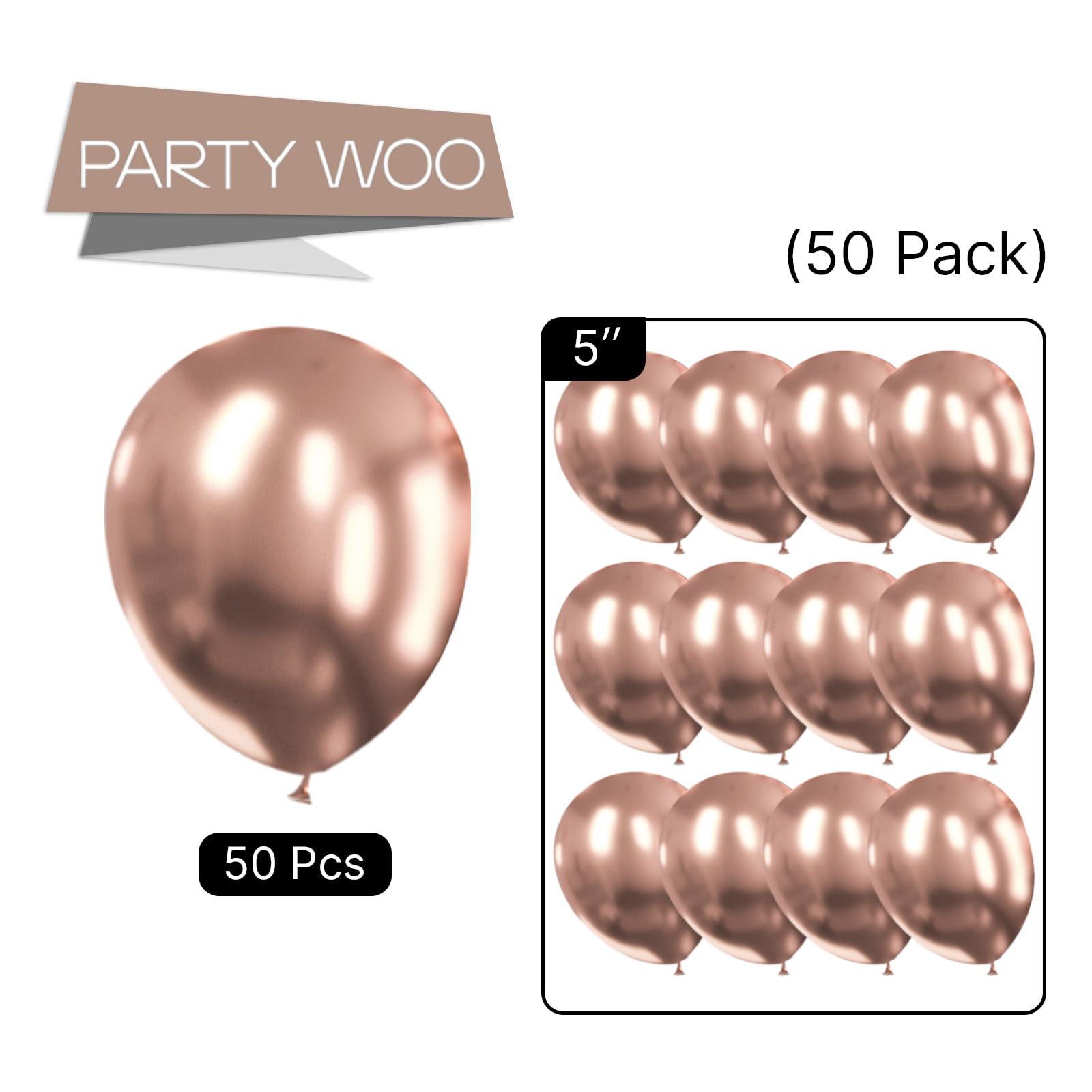50-Pack 5 Inch Metallic Rose Gold Balloons for Wedding, Bachelorette Party, Birthday - Decorate Balloon Garlands, Arches, Backdrops - Premium Rose Gold-G107 Party Decorations