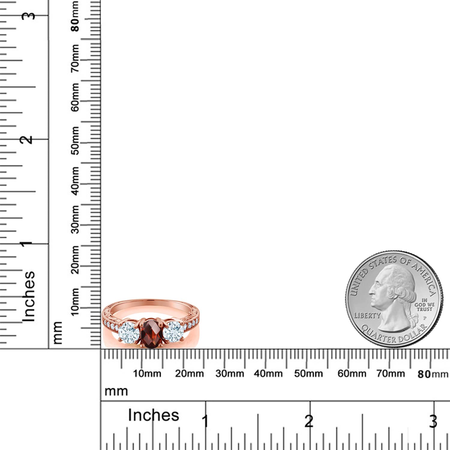 2.12 Ct Oval Red Garnet & Sky Blue Aquamarine Moissanite Ring in 18K Rose Gold Plated Silver - Elegant Gemstone Jewelry for Weddings, Anniversaries & Special Occasions