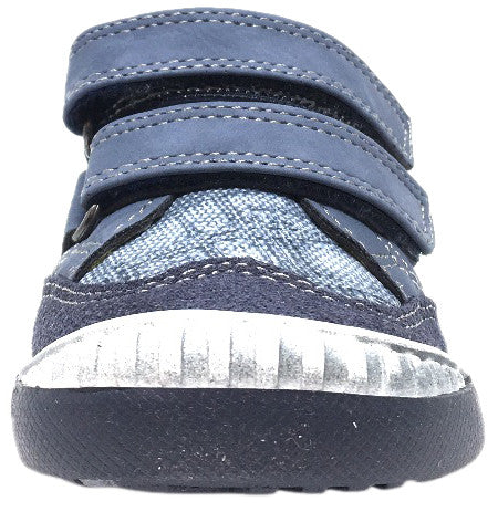 BKO Boys Zaan II Sneakers - Denim & Navy Canvas Hook and Loop Strap Shoes for Kids | Comfortable Casual Footwear for School, Play & Everyday Wear
