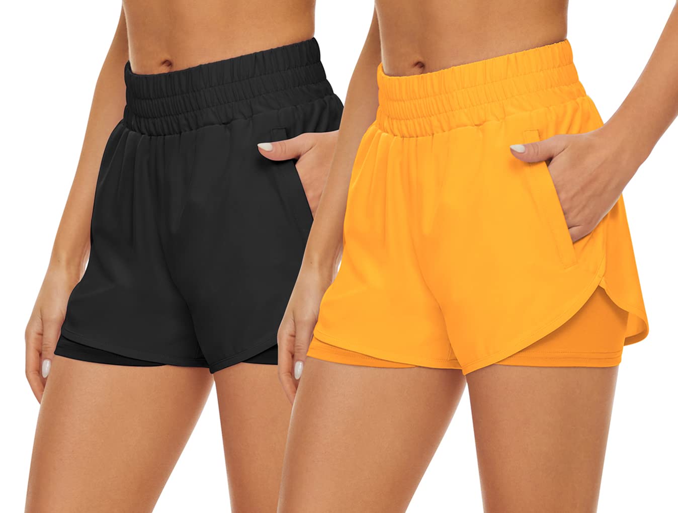 HKJIEVSHOP 2 Pack Women's High Waisted Athletic Shorts - Quick Dry Running Shorts with Pockets for Gym, Workout & Sports | Perfect for Yoga, Jogging & Outdoor Activities