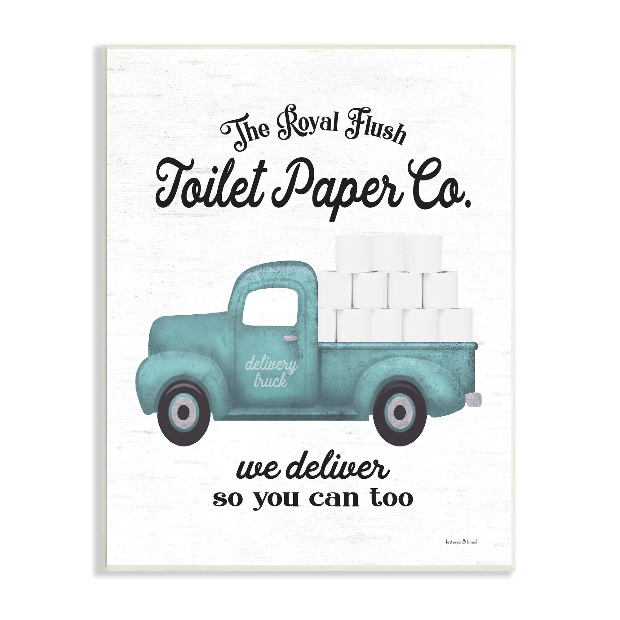 Stupell Industries Royal Flush Toilet Paper Co. Blue Farmhouse Truck Wall Art - 10x15 Inch White Wood Plaque - Rustic Bathroom Decor for Farmhouse, Cottage & Vintage Style Homes - Perfect for Powder Rooms & Guest Baths