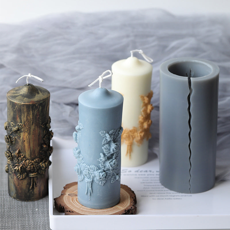 16cm Carved Cylinder Silicone Candle Mold for DIY Candles, Soap Making, Home Decor and Wedding Favors