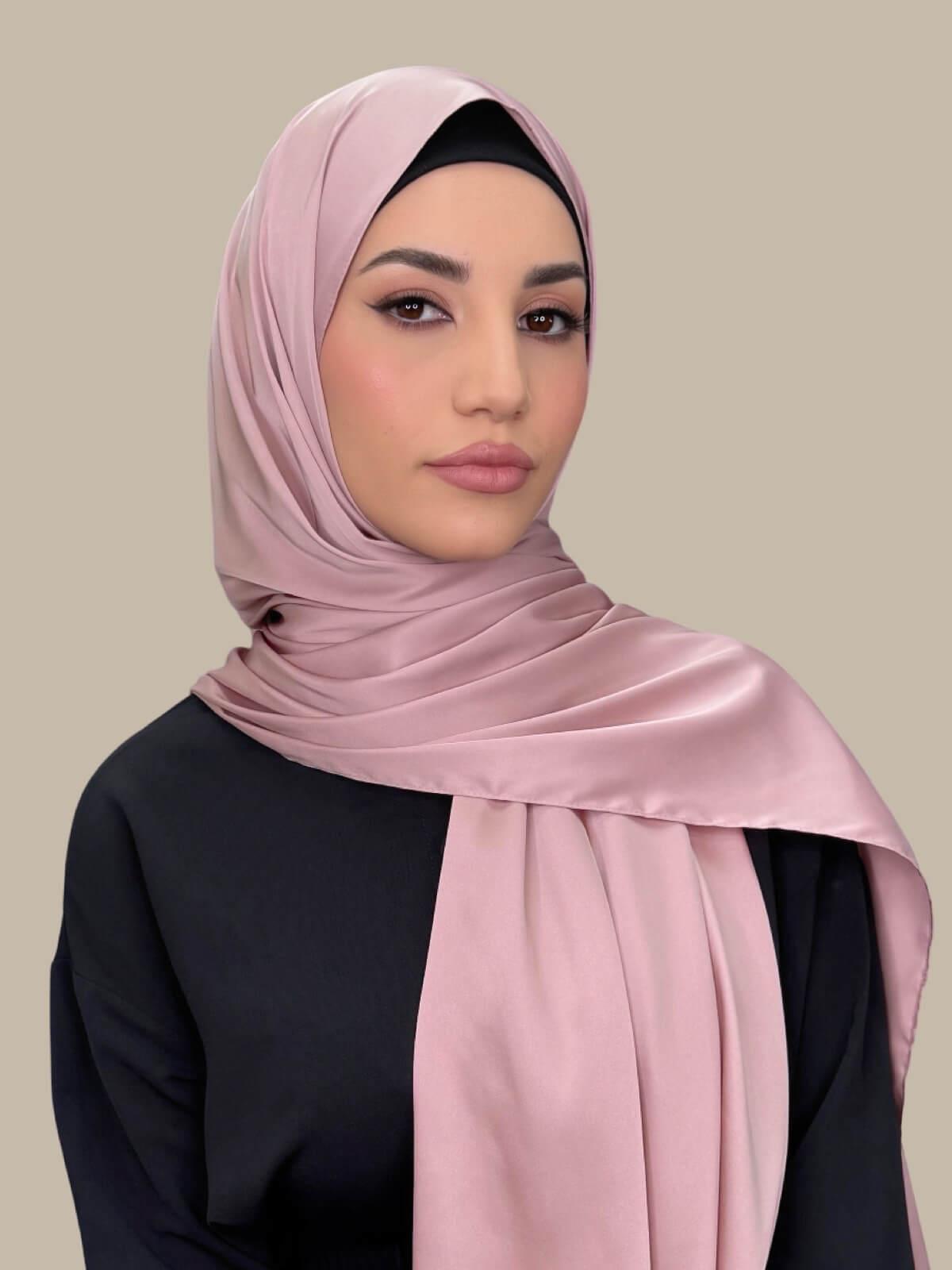Luxury Satin Hijab Scarf - Soft & Breathable Truffle Rose for Women - Perfect for Daily Wear, Prayer, and Special Occasions