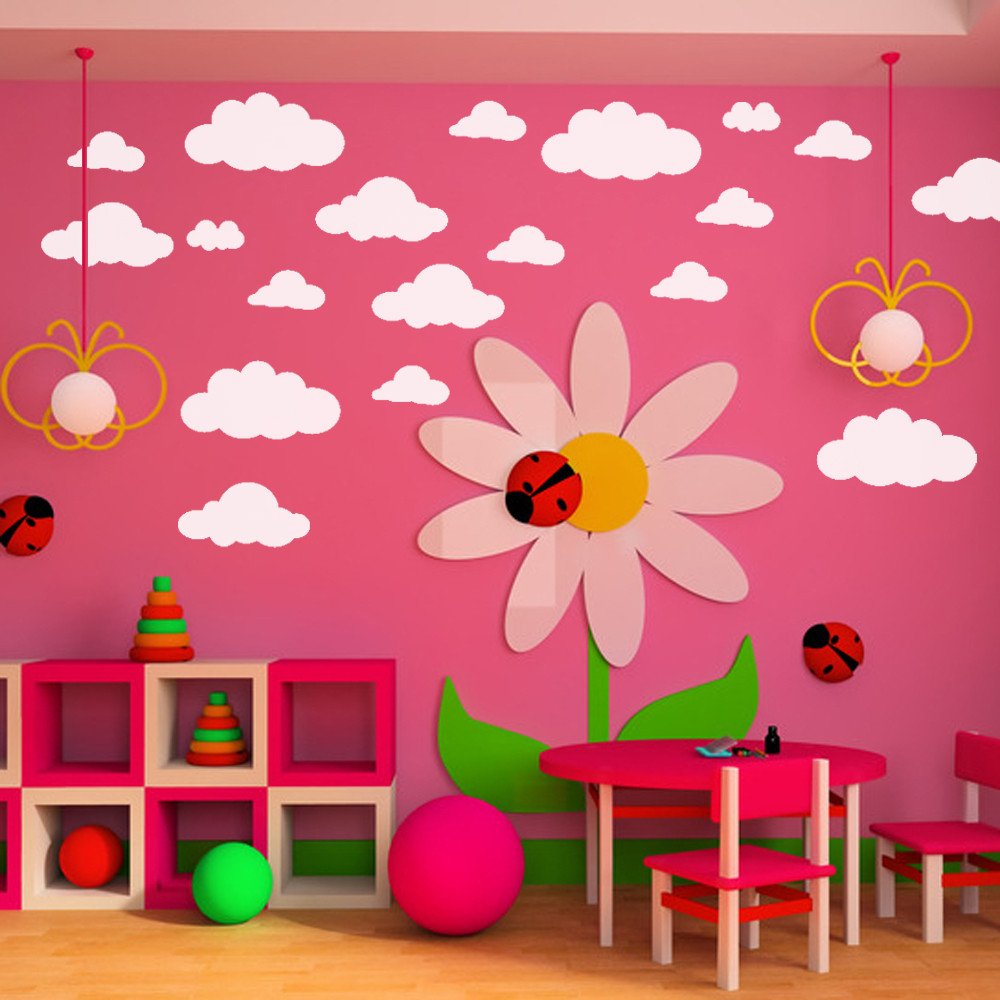 31pcs Large Cloud Wall Decals for Kids Room - DIY Removable Wall Stickers for Nursery, Classroom & Playroom Decor - Whiteboard-Friendly Home Decoration
