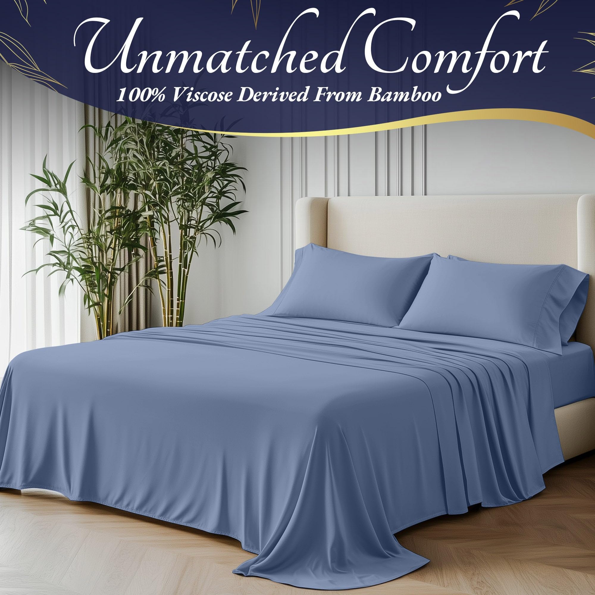 DECOLURE 100% Organic Bamboo Viscose Queen Size Sheet Set 4pcs - Ultra Soft Cooling Bed Sheets with 17