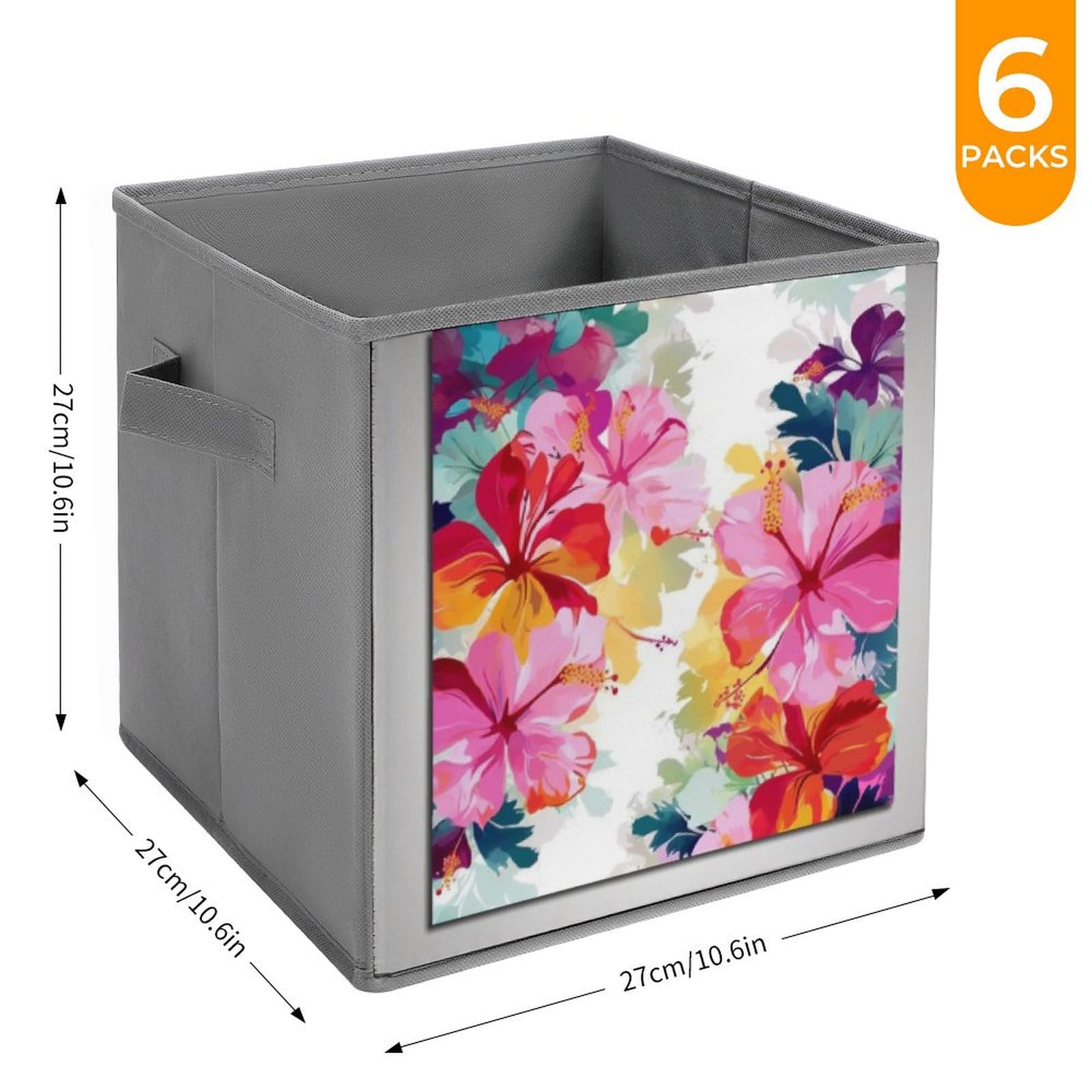6-Pack Hawaiian Flower Print Collapsible Storage Bins with Handles - Large Closet Organizer Baskets for Clothing, Toys & Home Organization | Perfect for Bedroom, Nursery & Dorm Storage Solutions