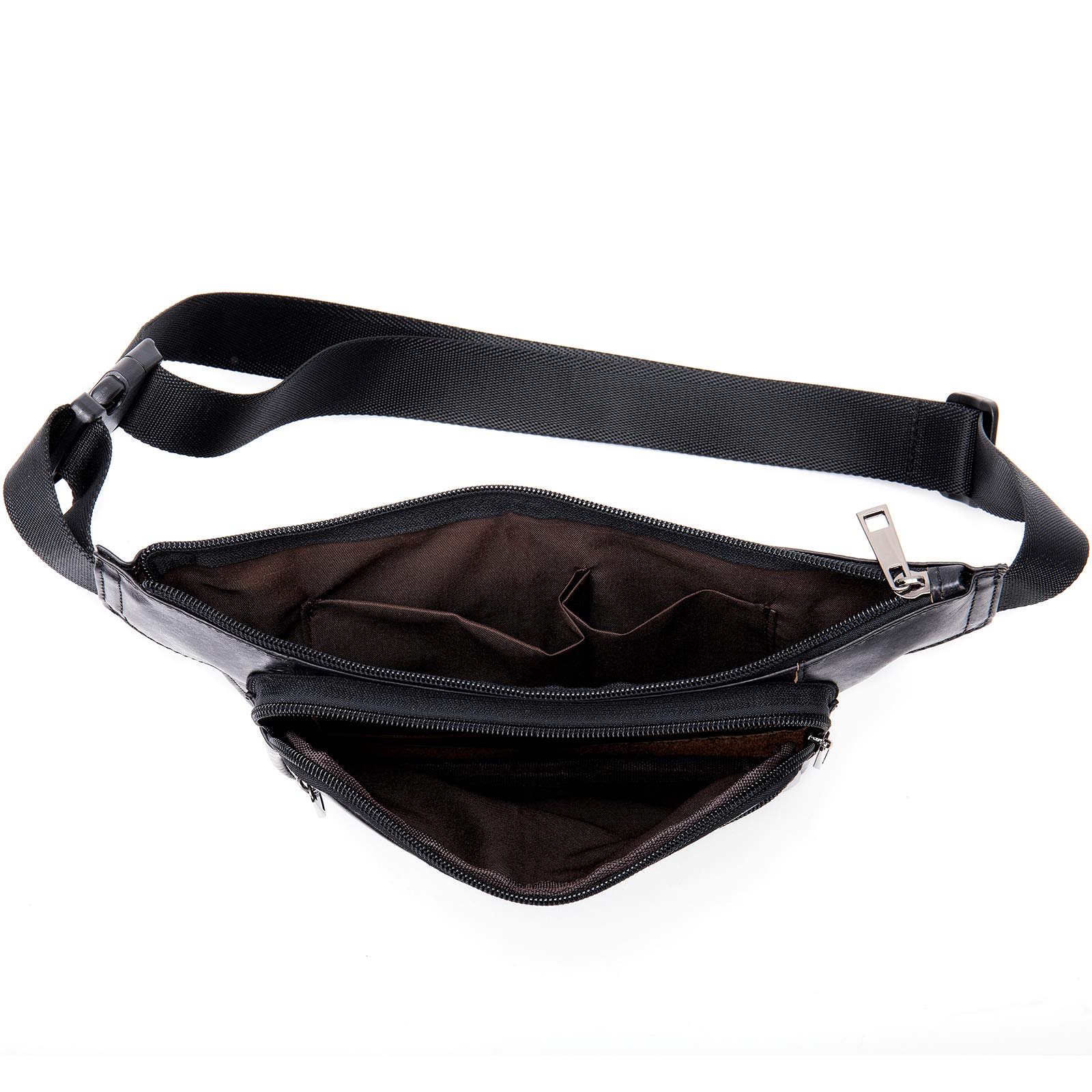 4-Zipper Leather Fanny Pack for Men & Women - Soft Durable Belt Bag for Running, Walking, Jogging & Hiking - Black - Perfect for Outdoor Activities, Travel & Everyday Use