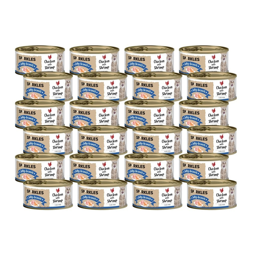 24-Pack Sparkles Gravylicious Jellylicious Wet Cat Food - 80g Cans with Chicken, Tuna & Salmon - Healthy Nutritious Meal for Adult & Senior Cats - Perfect for Daily Feeding & Weight Management