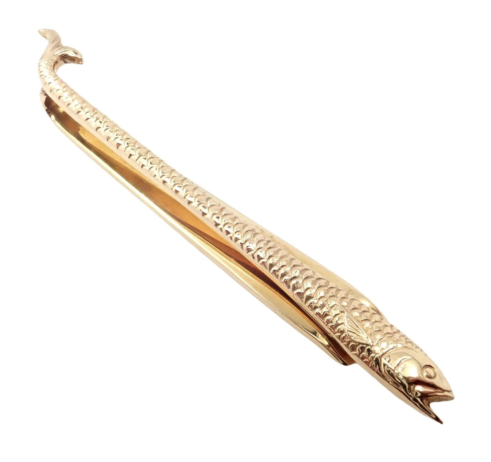 Authentic Tiffany & Co. 14k Yellow Gold Vintage Fish Fishing Tie Clip - Elegant Accessory for Formal Events & Business Attire