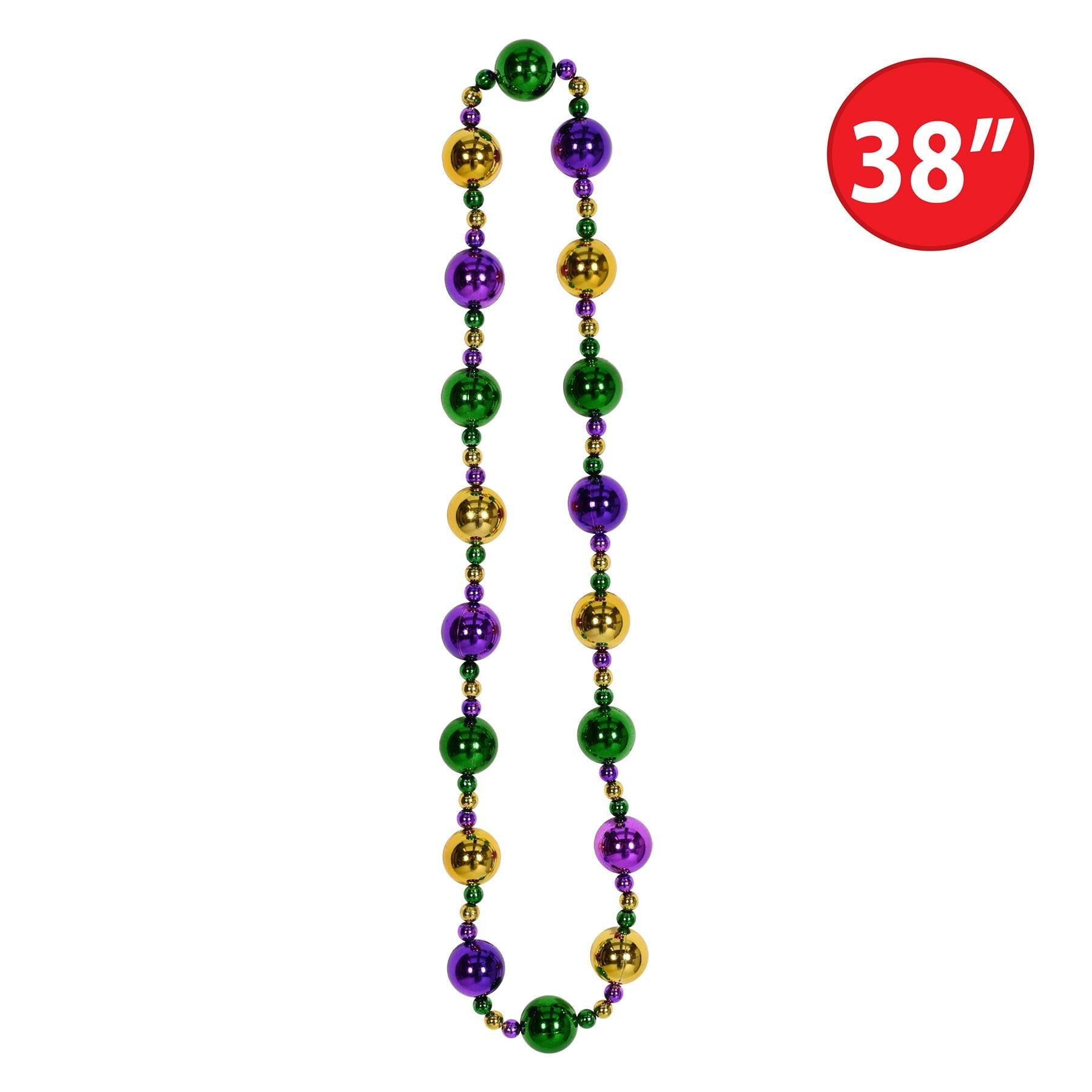 12 Pack Beistle Jumbo Mardi Gras Bead Necklaces - Bulk Party Favors for Carnival, Parades, Costume Parties & Festive Celebrations