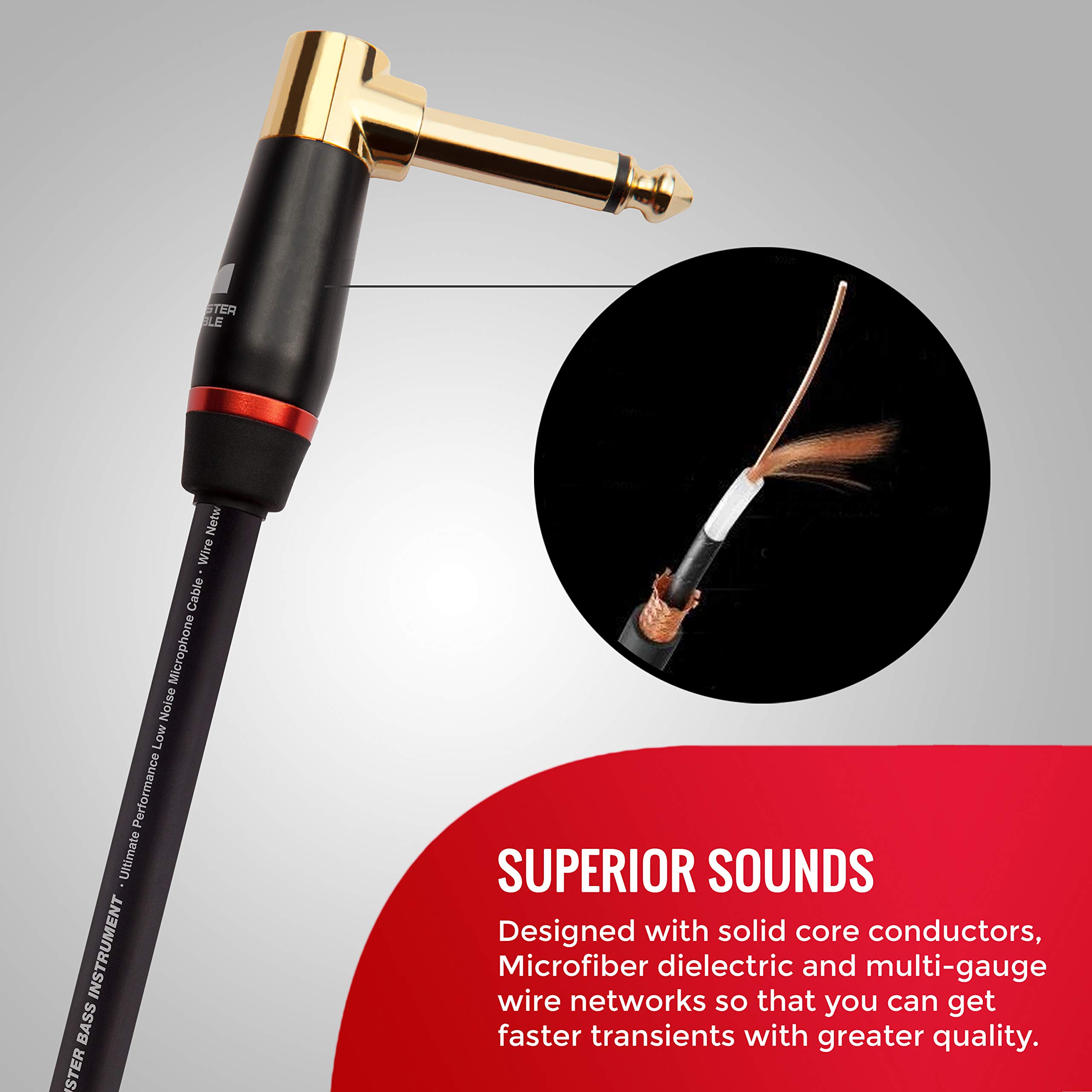 Monster Prolink Bass Guitar Cable - 8ft Right Angle to Right Angle, 95% Copper Braided Shield Instrument Cable for Electric Bass, Guitar, Keyboard - Perfect for Live Performances & Studio Recording
