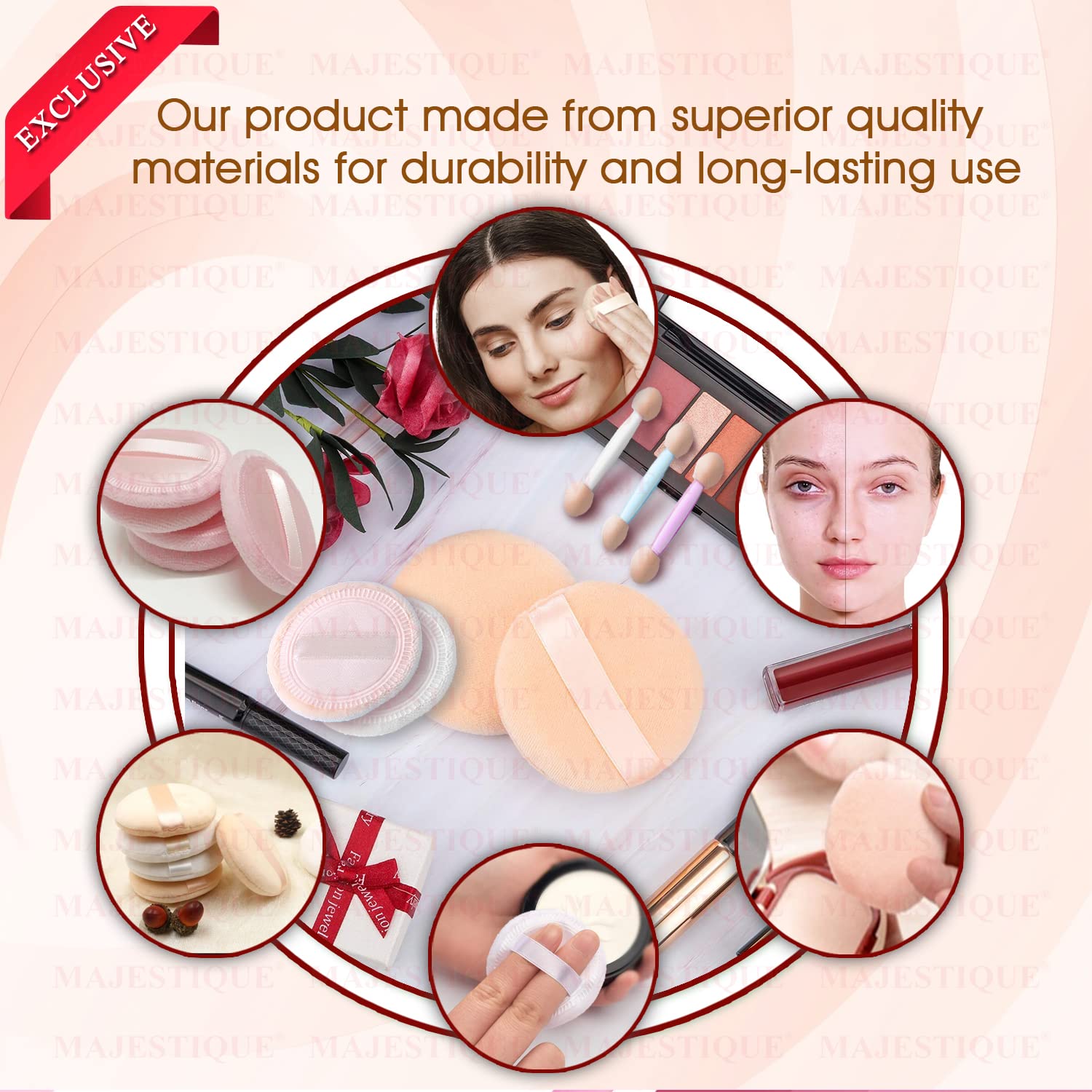 Majestique 2-Piece Flat Powder Puff with Non-Slip Grip | Professional Makeup Sponge Applicator for Liquid Foundation, Cream & Powder Cosmetics | Perfect for Travel & Everyday Makeup Application
