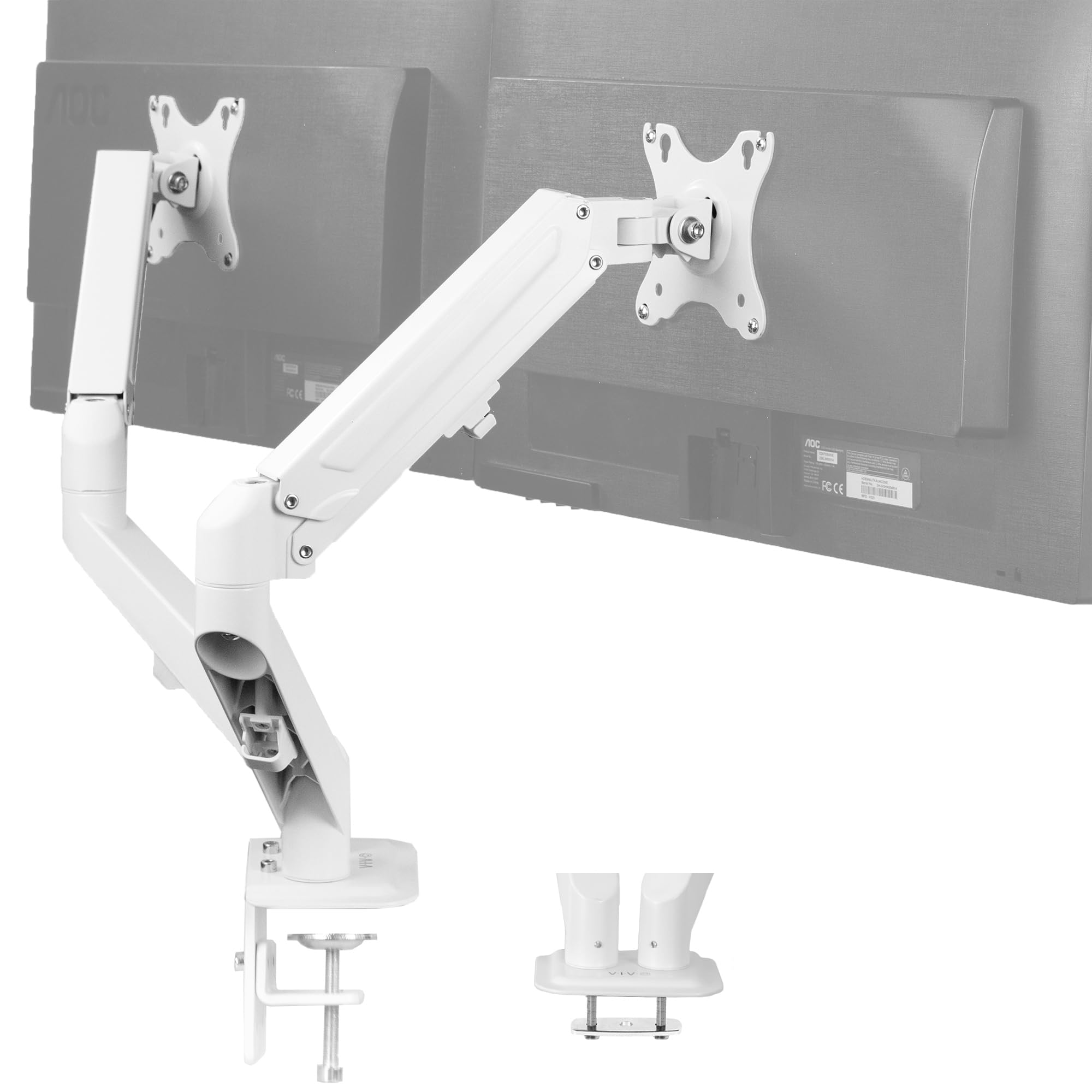 VIVO Dual Monitor Mount Stand for 17-27 Inch Screens - Adjustable Aluminum Articulating Arm with Tension Spring, White (STAND-V102OW) - Perfect for Home Office, Gaming Setup & Workstation Ergonomics