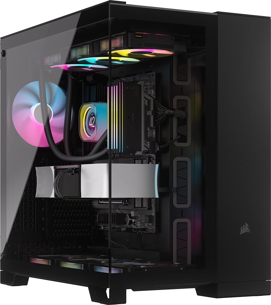 CORSAIR iCUE LINK 6500X RGB Mid-Tower ATX Dual Chamber PC Gaming Case with Panoramic Tempered Glass - Reverse Connection Motherboard Compatible - Includes 3x CORSAIR RX120 RGB Fans - Black - Perfect for High-Performance Gaming Rigs and Custom PC Builds