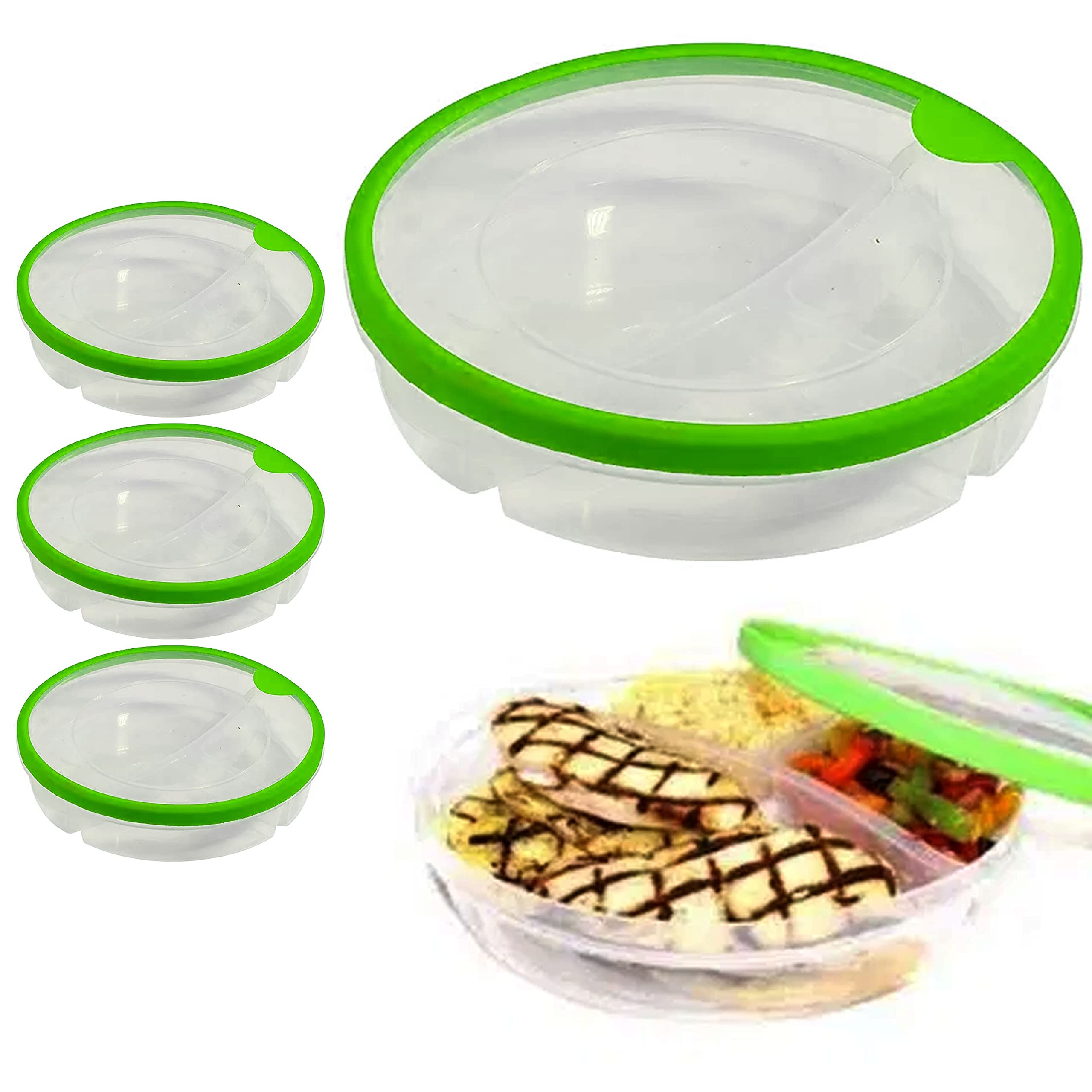 4-Pack BPA-Free 3-Section Divided Meal Prep Containers with Lids | Microwave & Freezer Safe | Perfect for Portion Control, Lunch Boxes & Food Storage