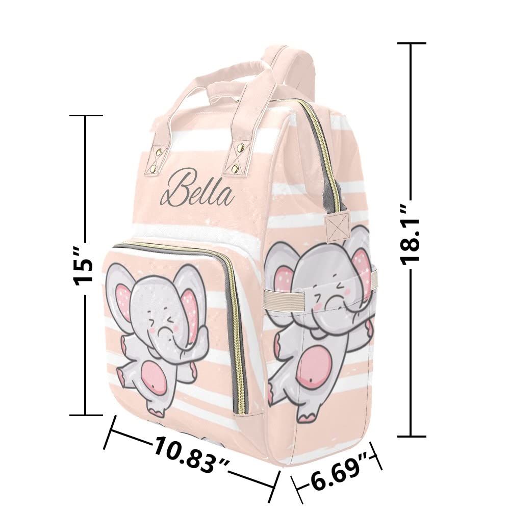 Custom Personalized Name Diaper Bag - Pink Stripes Elephant Design, Waterproof Nursing Tote & Mummy Backpack for Travel, Outdoor, and Everyday Use - Perfect Baby Shower Gift for New Moms