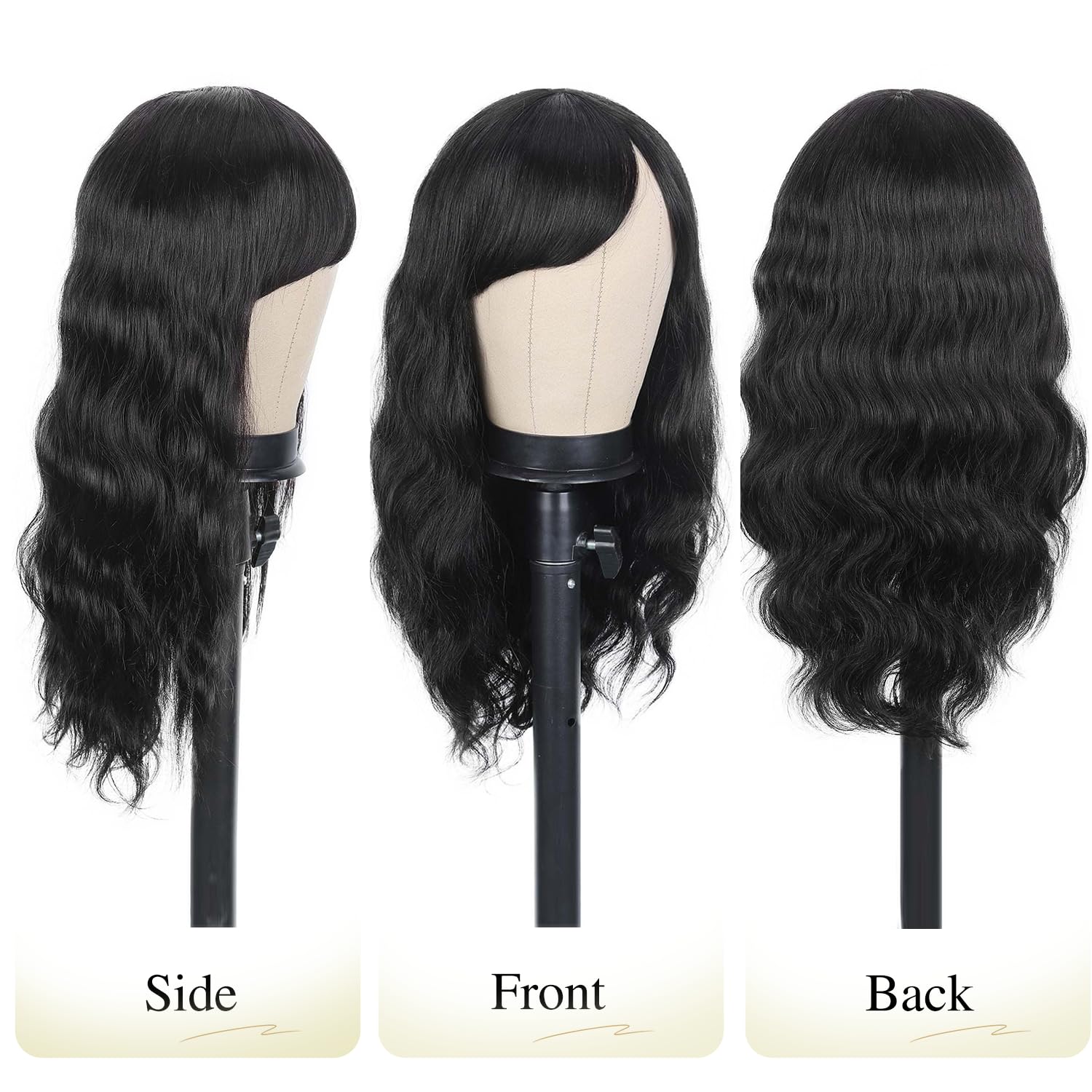 WIGER 20 Inch Natural Wave Human Hair Wig with Bangs - Brazilian Virgin Hair, Glueless Lace Front Wig for Black Women - Realistic Hairline, Loose Wavy Curly Style (Lace Scalp) - Perfect for Daily Wear, Cosplay & Special Occasions