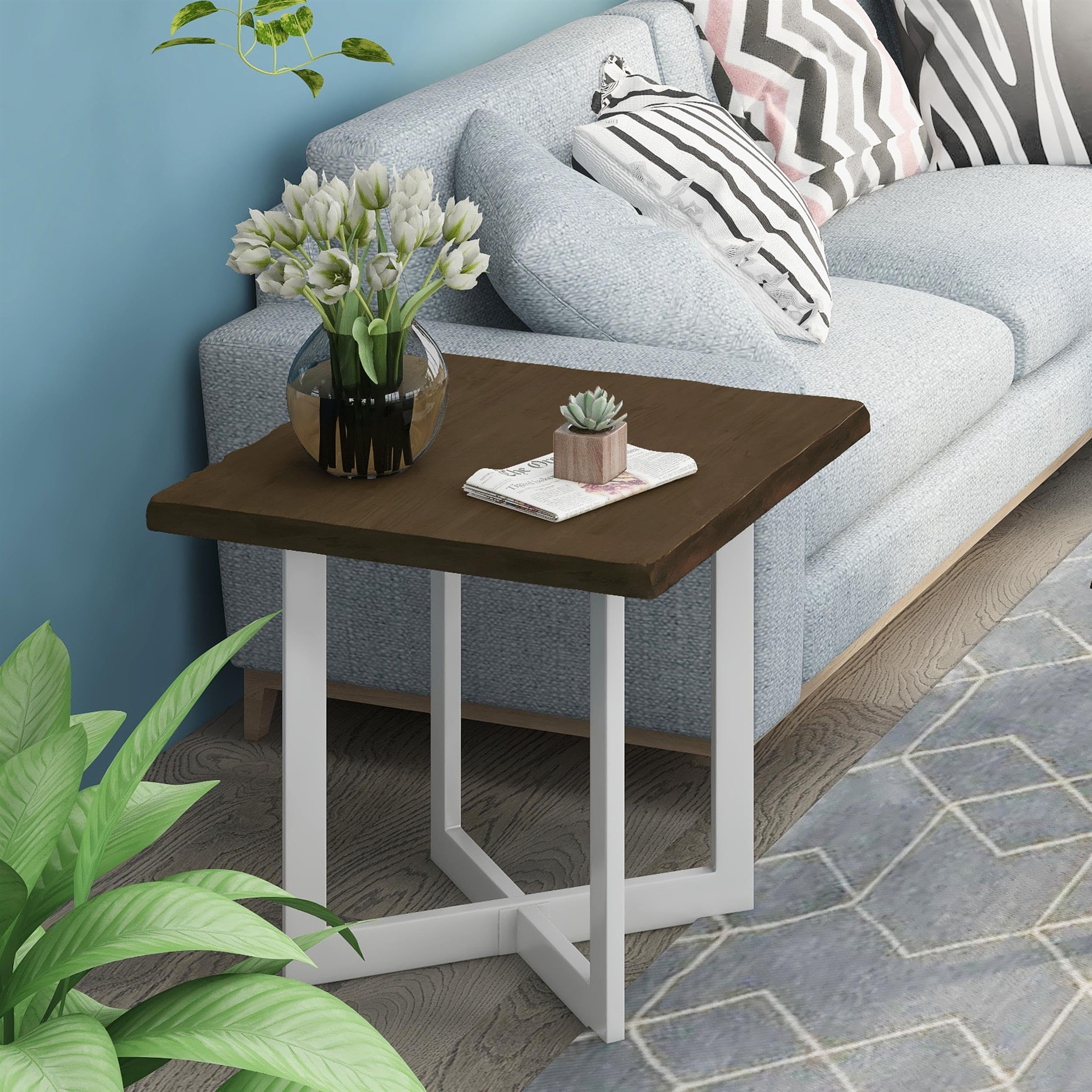 Baletto Contemporary Wood End Table - Oak & White Finish - Modern Nightstand for Living Room, Bedroom, or Office