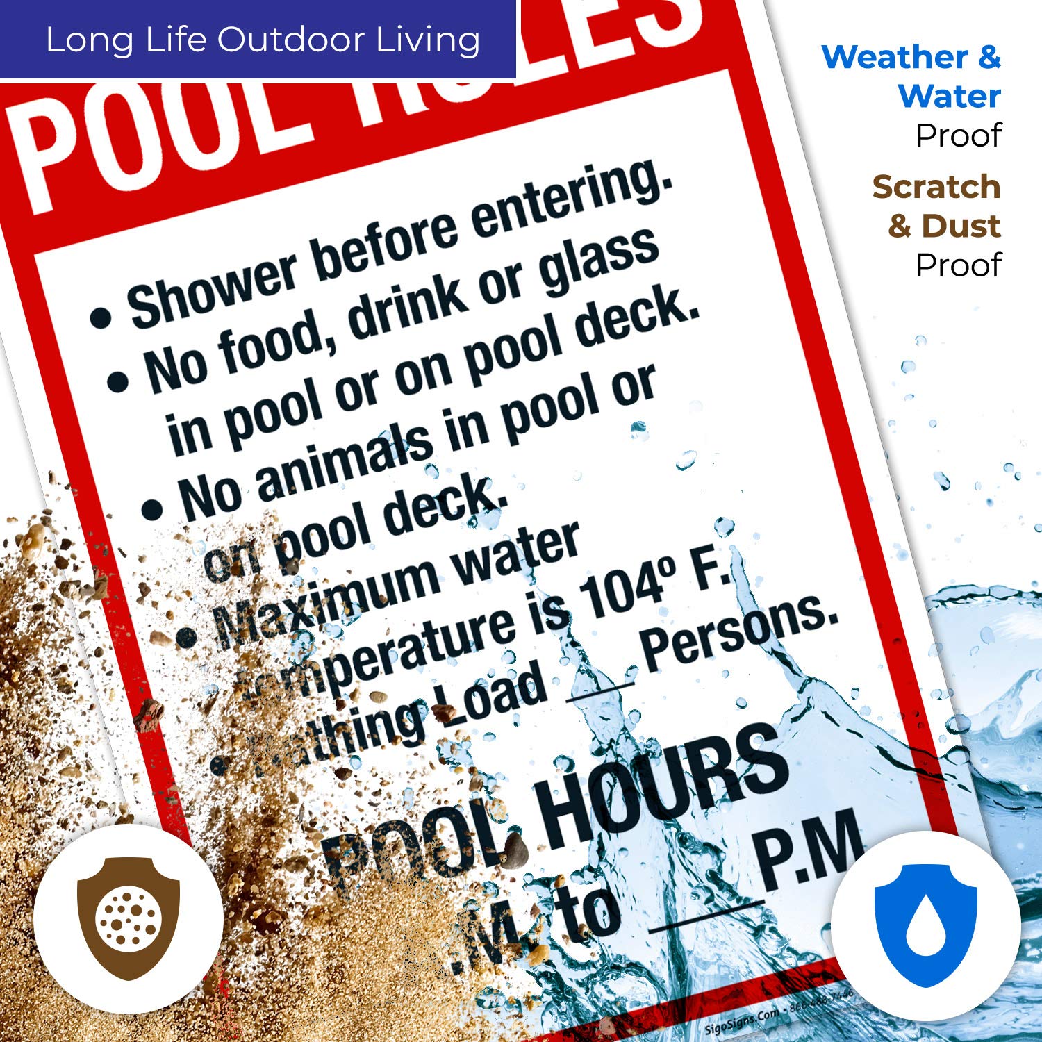 Pool Rules Sign - 10x14 Inches Rust-Free .040 Aluminum, Fade-Resistant for Indoor & Outdoor Use - Made in USA - Perfect for Backyard, Community Pools & Swim Clubs