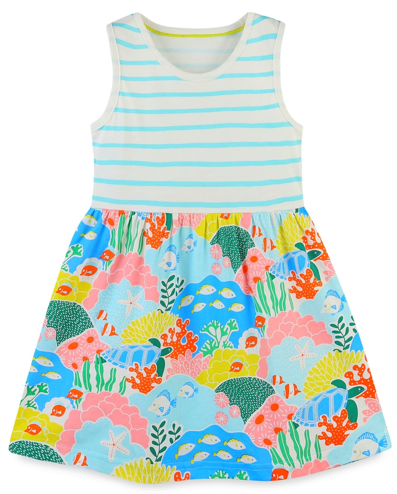 HILEELANG Girls' Cotton Sleeveless Summer Dress - Floral Print Casual Sundress & Jumper Skirt for Toddlers | Perfect for Beach, Playdates & Outdoor Activities