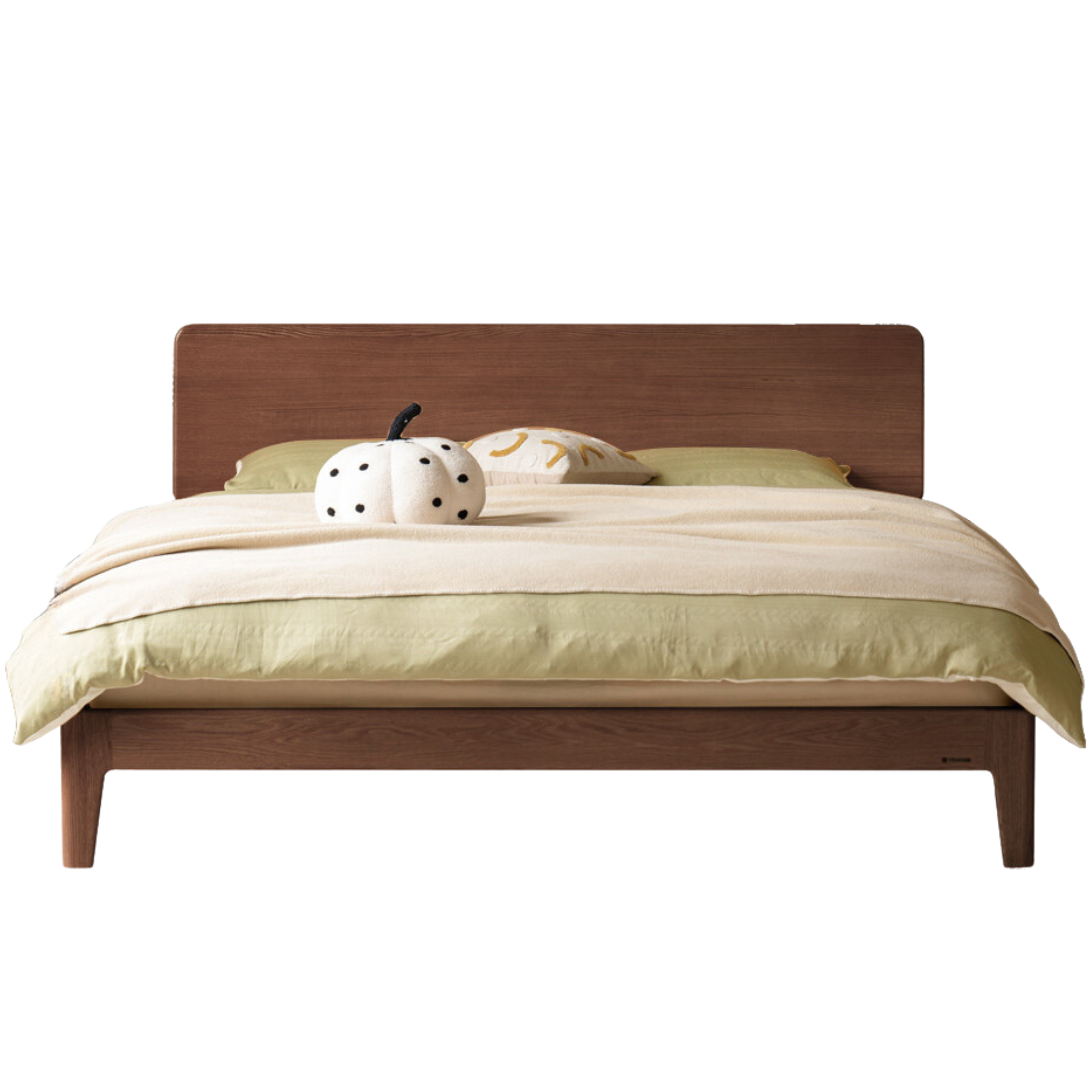 Walnut color Low bunk leaning against large board