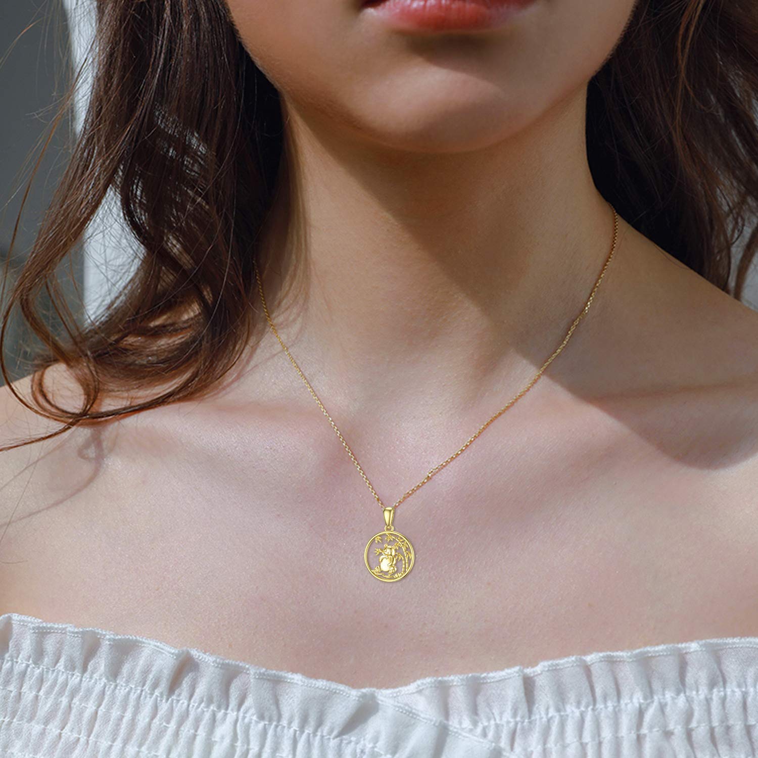 14K Solid Gold Panda Necklace for Women - Real Gold Cute Animal Panda Bear Pendant Jewelry - Perfect Gift for Wife, Mom, Girlfriend - 16-18 Inch Chain - Birthday, Anniversary, Valentine's Day Present