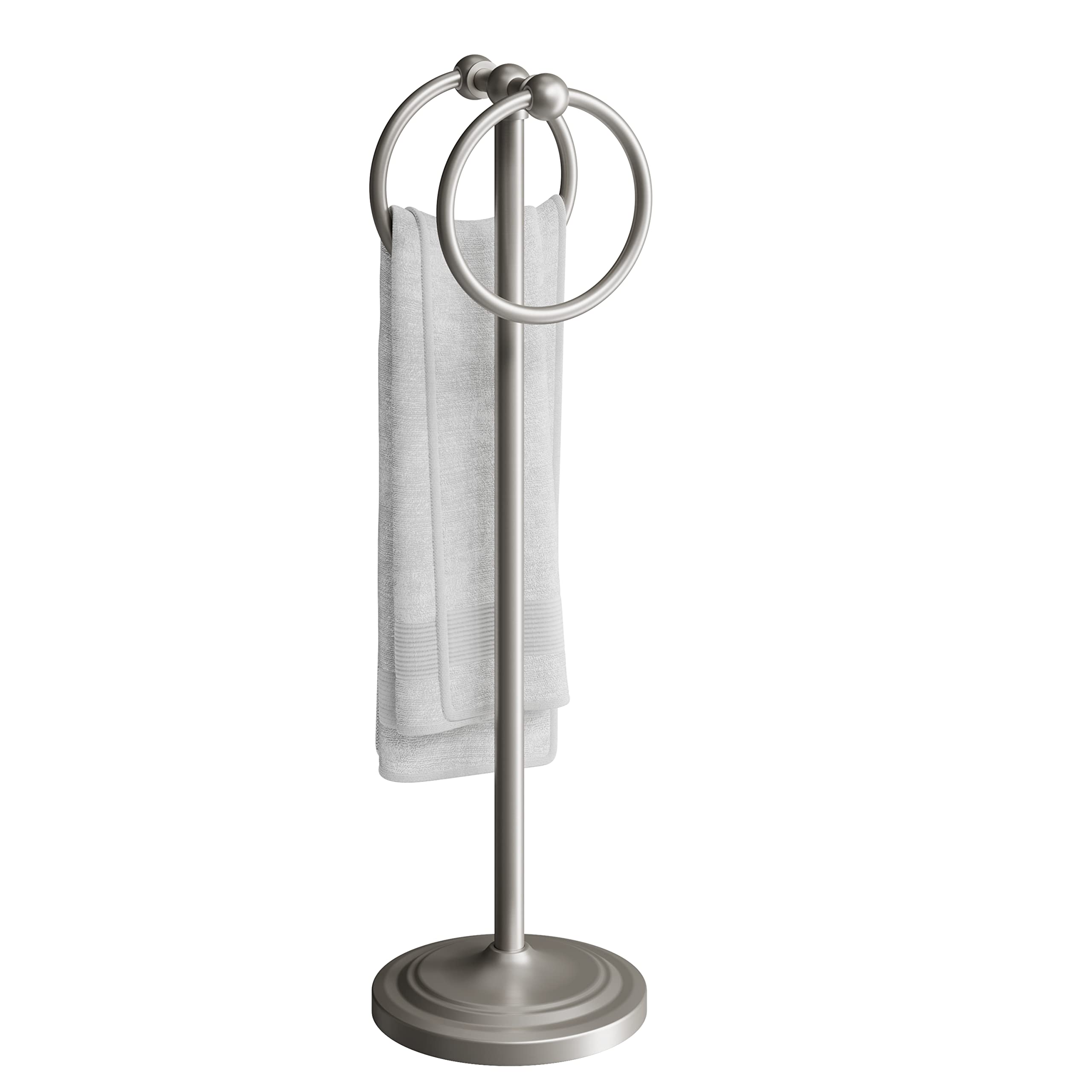 Brushed Nickel Towel Holder Stand - 2 Hanging Rings, 19