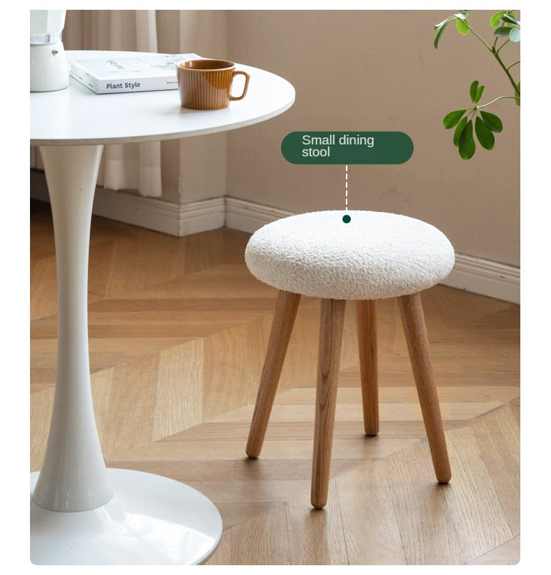 Oak Solid Wood Round Makeup Stool - Durable Vanity Seat with Cushion for Bedroom, Bathroom & Dressing Room - Perfect for Makeup, Hair Styling & Relaxing