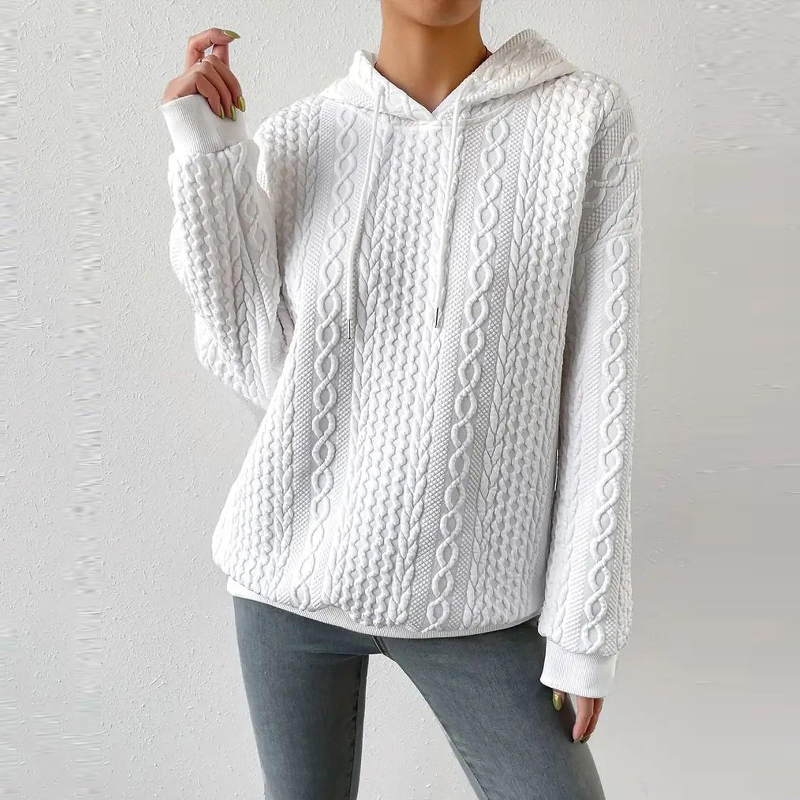 Women's Casual Waffle Knit Hoodie - Fall Winter Pullover Sweatshirt with Drawstring | Cozy Lounge Wear & Outdoor Fashion Sweater for Everyday Comfort