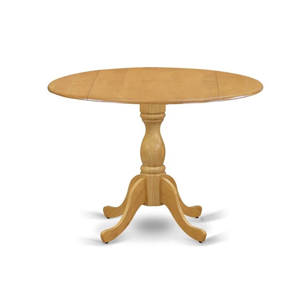 East West Furniture DMAV5-OAK-C 5-Piece Oak Kitchen Table Set with Dropleaf Round Dining Table & 4 Linen Fabric Chairs, 42x42 Inch - Perfect for Small Dining Rooms, Breakfast Nooks & Cozy Family Meals