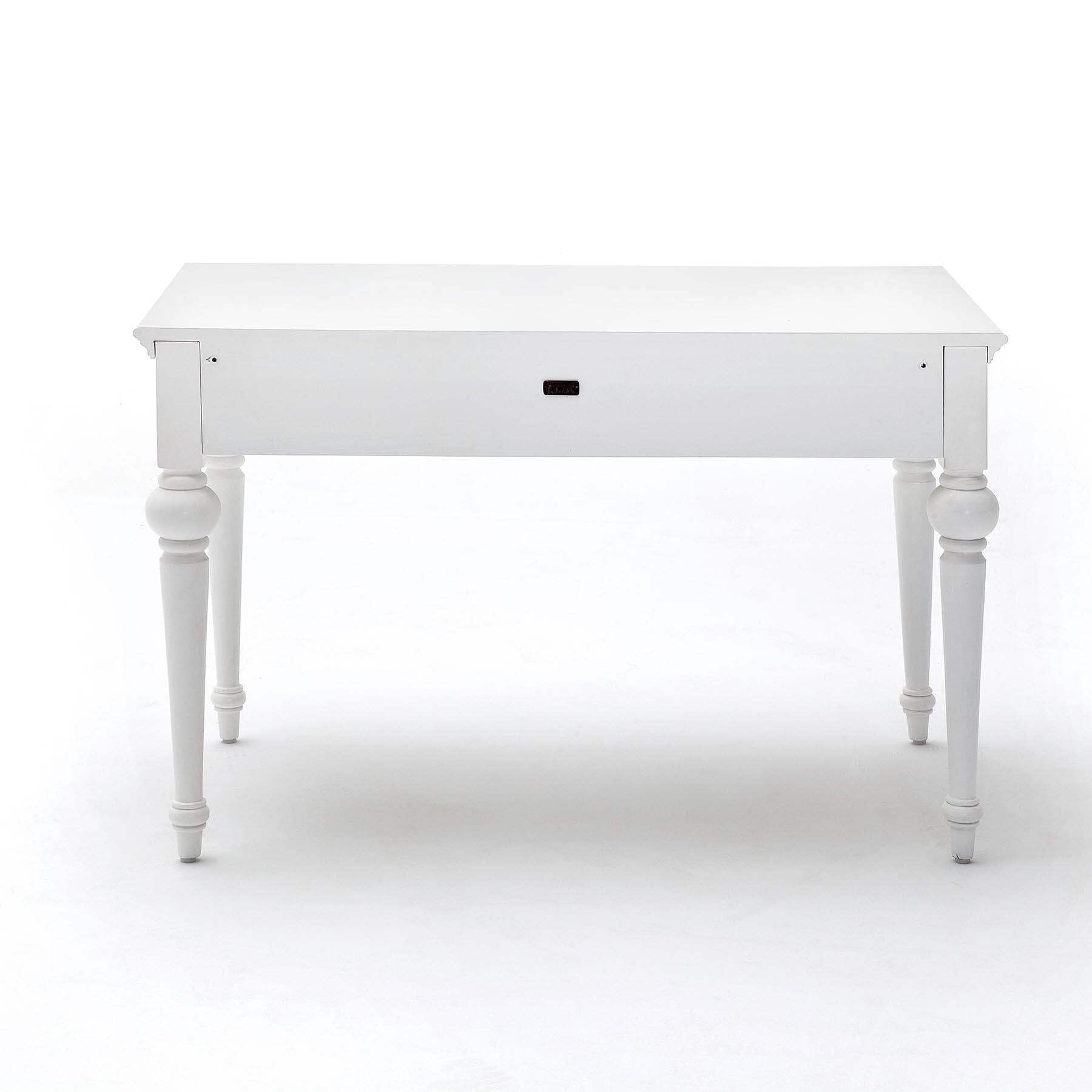 Provence Style Pure White Mahogany Wood Secretary Desk with 2 Drawers - Vintage Home Office Writing Desk for Study Room & Library