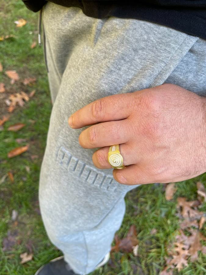 14k Gold Vermeil & 925 Sterling Silver Moissanite Hip Hop Ring - 0.5ct Round VVS D Color Iced Men's Ring - Luxury Pinky or Statement Finger Ring for Gifts, Weddings & Hip Hop Fashion