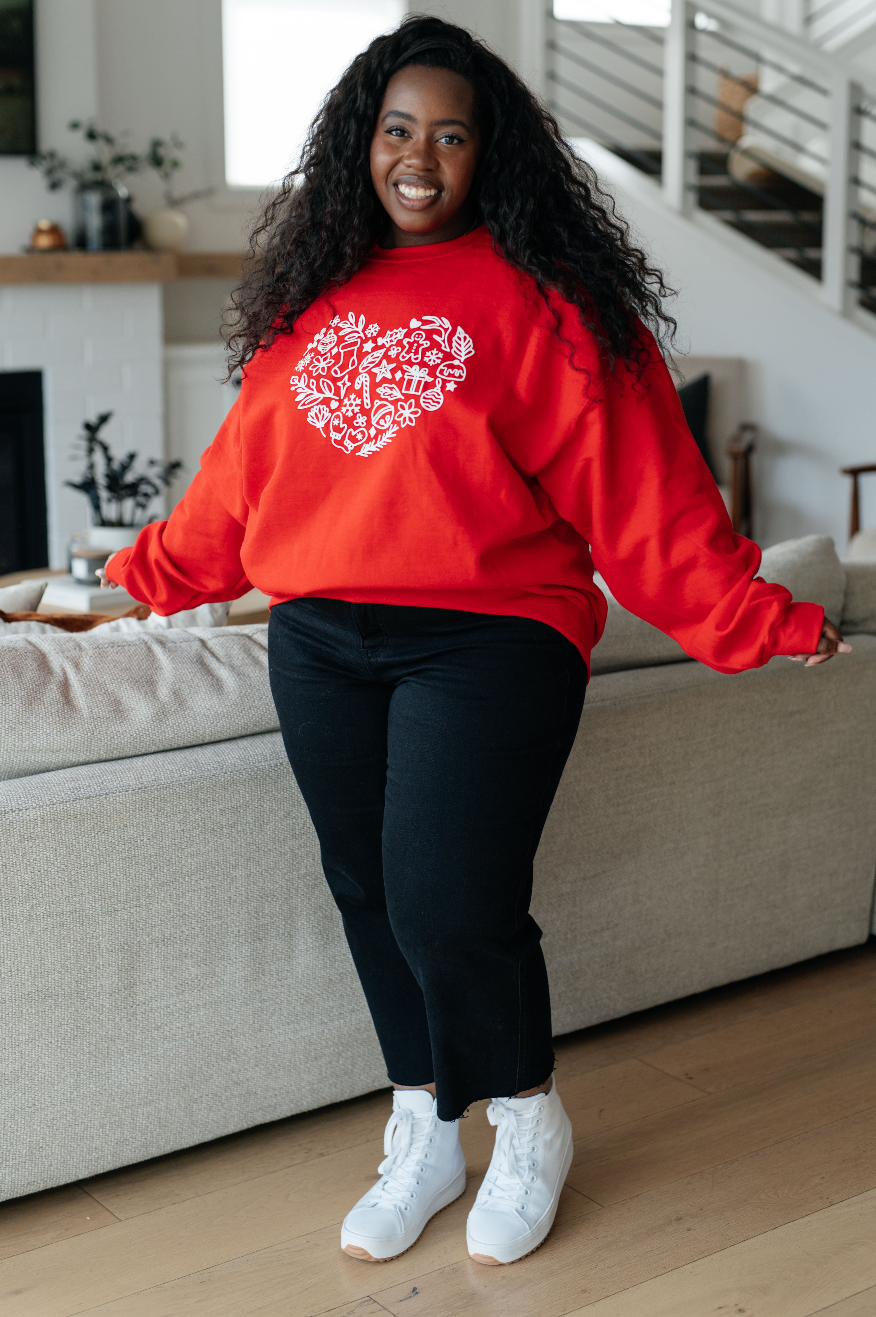 Cozy Holiday Heart Sweatshirt for Women - Christmas Valentine's Day Gift - Perfect for Winter Outfits & Festive Gatherings
