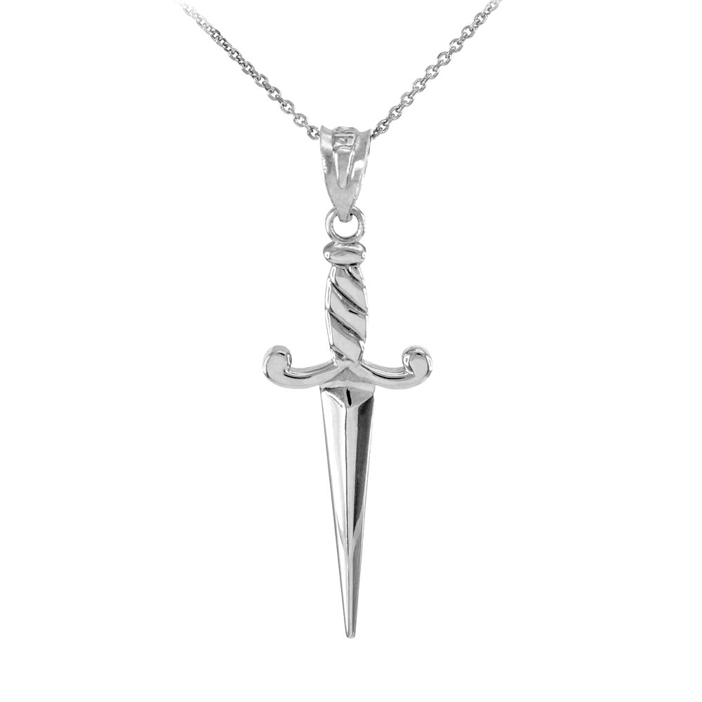 10K White Gold Dagger Knife Charm Pendant Necklace for Women - Elegant Gothic Jewelry Gift for Halloween, Cosplay & Punk Fashion Accessories