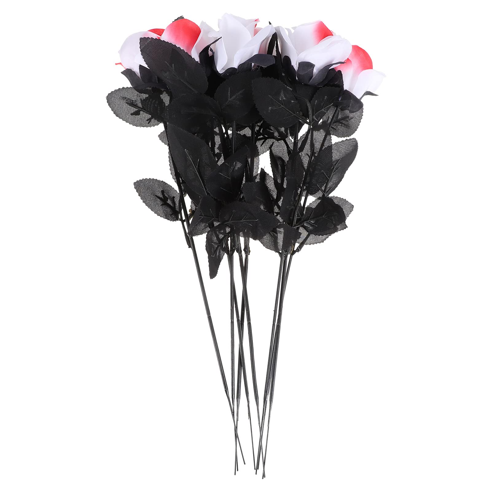8pcs Black Silk Rose Stems with Eyeball Flowers - Fake Rose Bouquet for Halloween Decor, Wedding Centerpieces, Bride Table Accessories, and Home Dining Decor - Polyester Artificial Roses