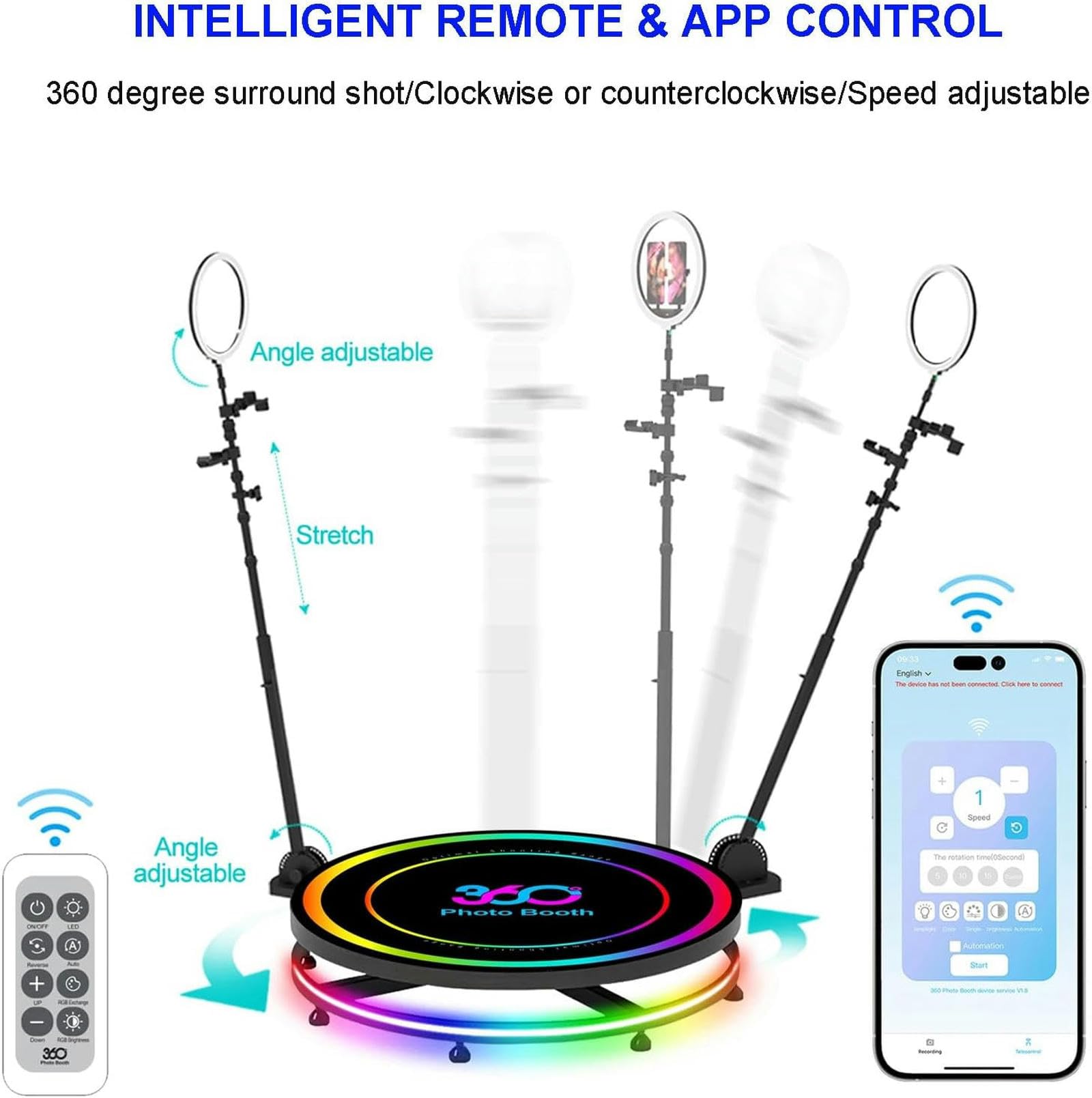 360 Photo Booth with Ring Light & Flight Case - Smart Remote & APP Control, Auto Slow Motion for Parties, Weddings, Events | Perfect for Social Media, Marketing, and Celebrations