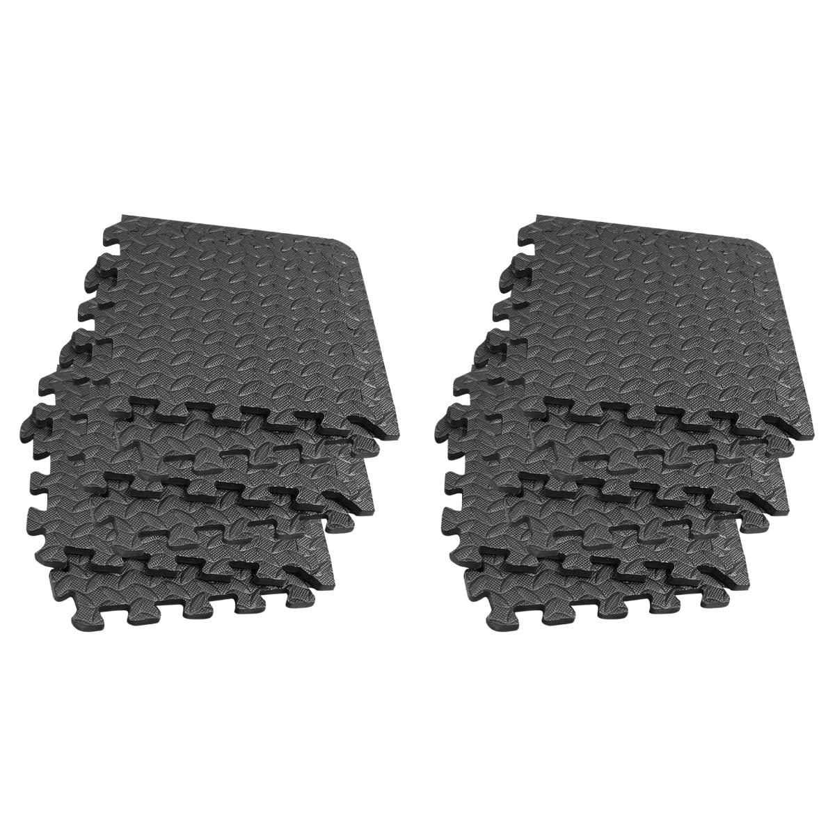 PRETYZOOM 12-Pack Thick EVA Leaf Grain Interlocking Floor Mats - Non-Slip Gym & Dance Room Flooring Tiles, Black - Perfect for Home Workouts, Yoga Studios, Playrooms & Kids Safe Play Areas