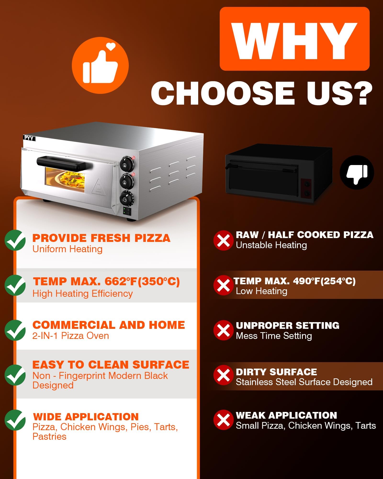 **PYY 1800W Commercial Electric Pizza Oven Countertop with Pizza Stone & Timer – Indoor Pizza Maker for Home, Restaurant & Party Use – Silver**