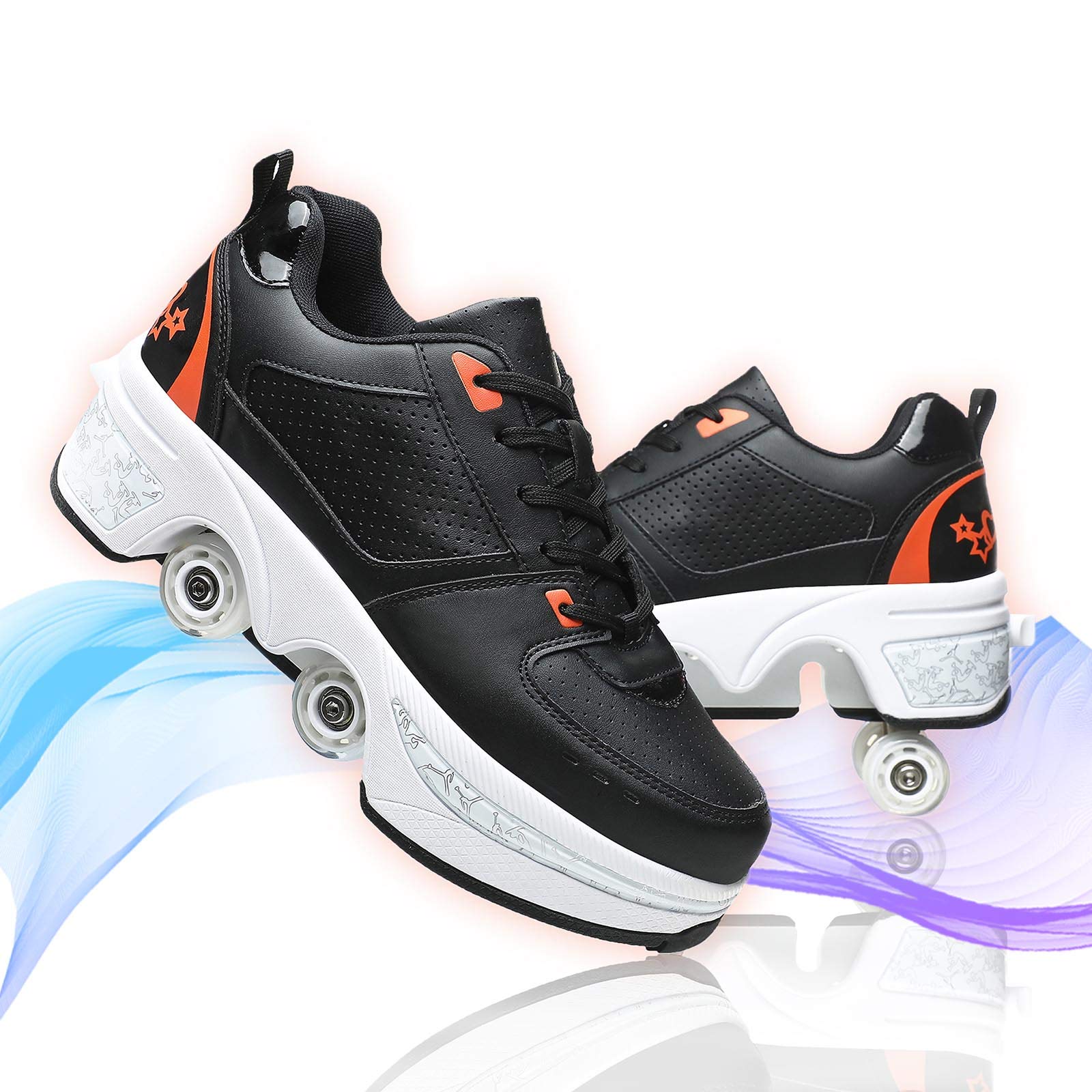 2-in-1 Deformable Parkour Shoes with Double-Row Wheels - Automatic Walking Shoes & Inline Roller Skates for Adults | Perfect for Urban Commuting, Fitness Training and Outdoor Adventures