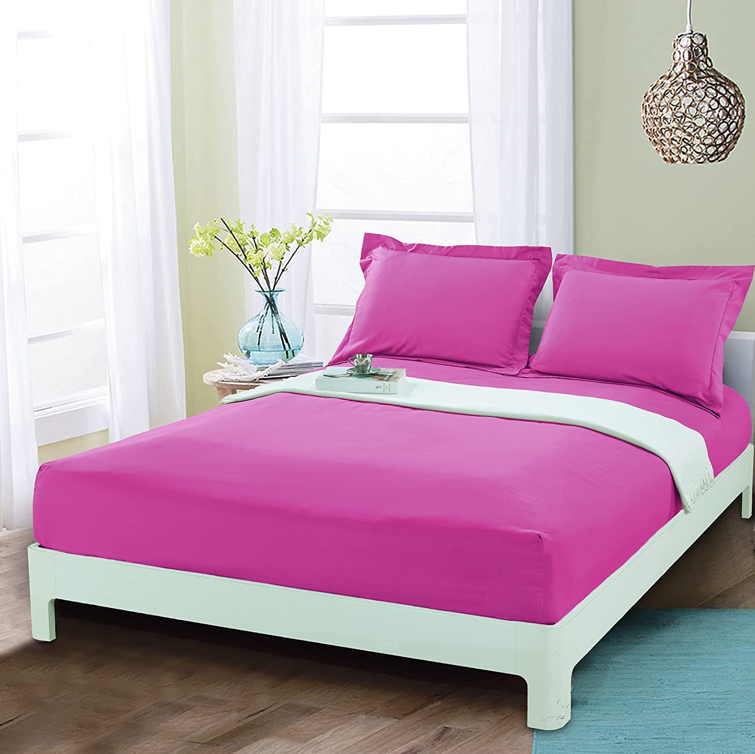 Premium 600 Thread Count 100% Pure Egyptian Cotton 4-Piece Cal King Bed Sheet Set - Hot Pink, Super Soft & Breathable, Deep Pocket Fits Up to 21