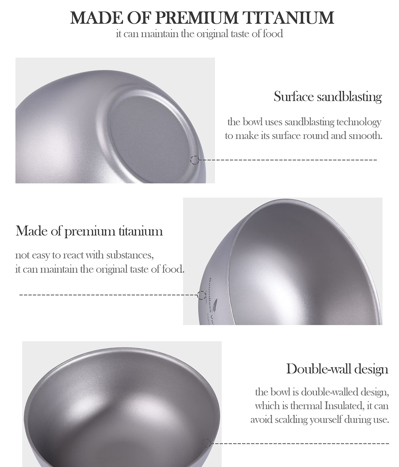 Boundless Voyage 350ML Titanium Double Wall Insulated Bowl - Ultralight Portable Camping Bowl for Hot & Cold Food - Durable Outdoor Tableware for Adults & Kids - Perfect for Hiking, Picnics, Travel & Daily Use (Ti1094T)
