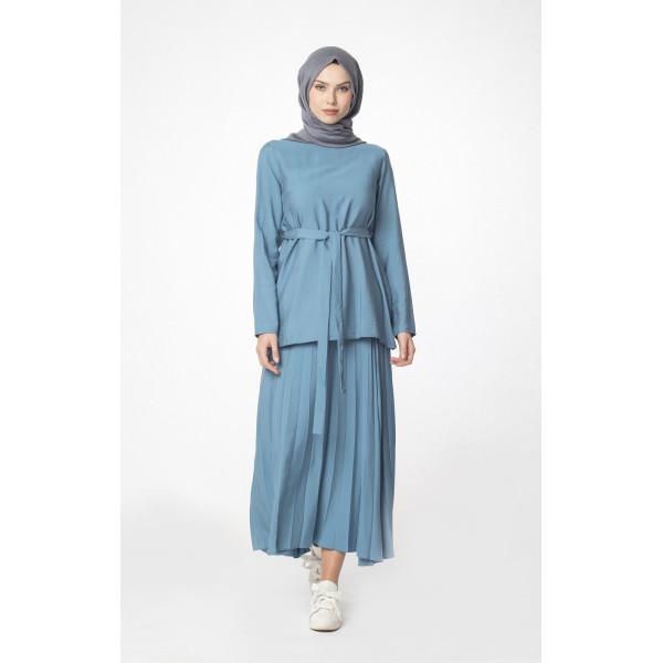 Abaci Solid Tunic & Skirt Set 13343 Blue | Women's Casual Outfit | Perfect for Office Wear, Church, and Summer Dresses